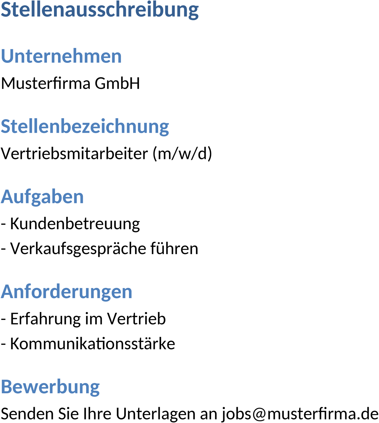Word-Vorlage für Stellenausschreibung