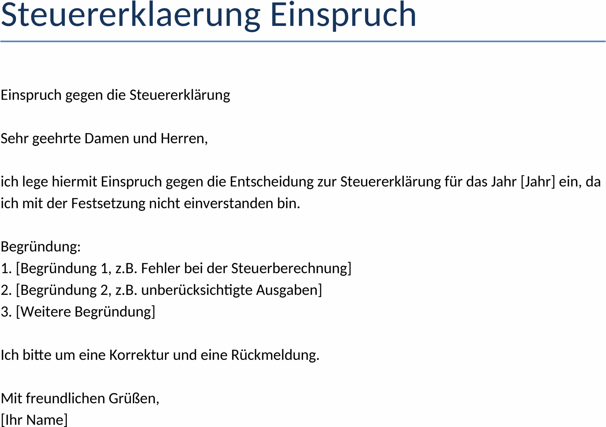 Word-Vorlage für Steuererklärung Einspruch