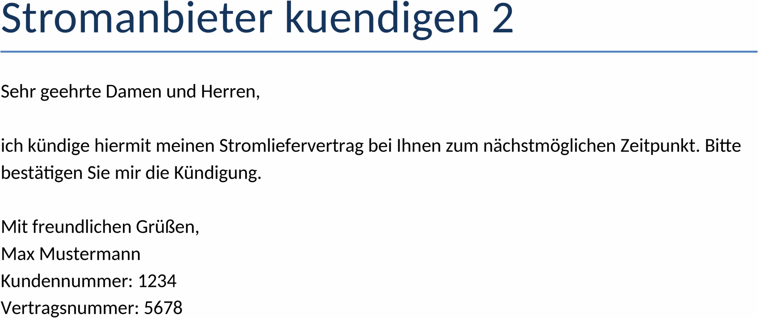 Word-Vorlage Stromanbieter Kündigung