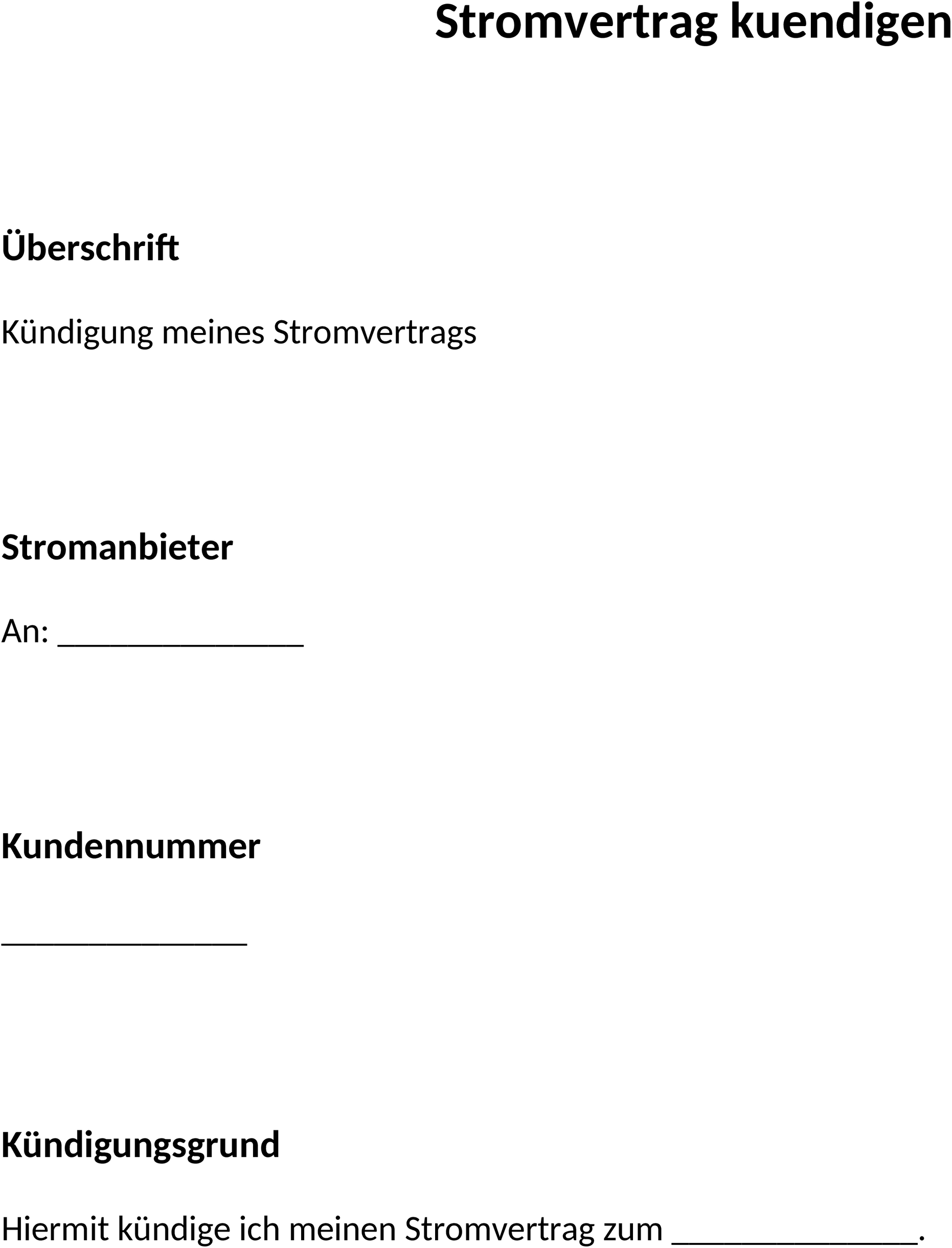 Word-Vorlage Stromvertrag Kündigung