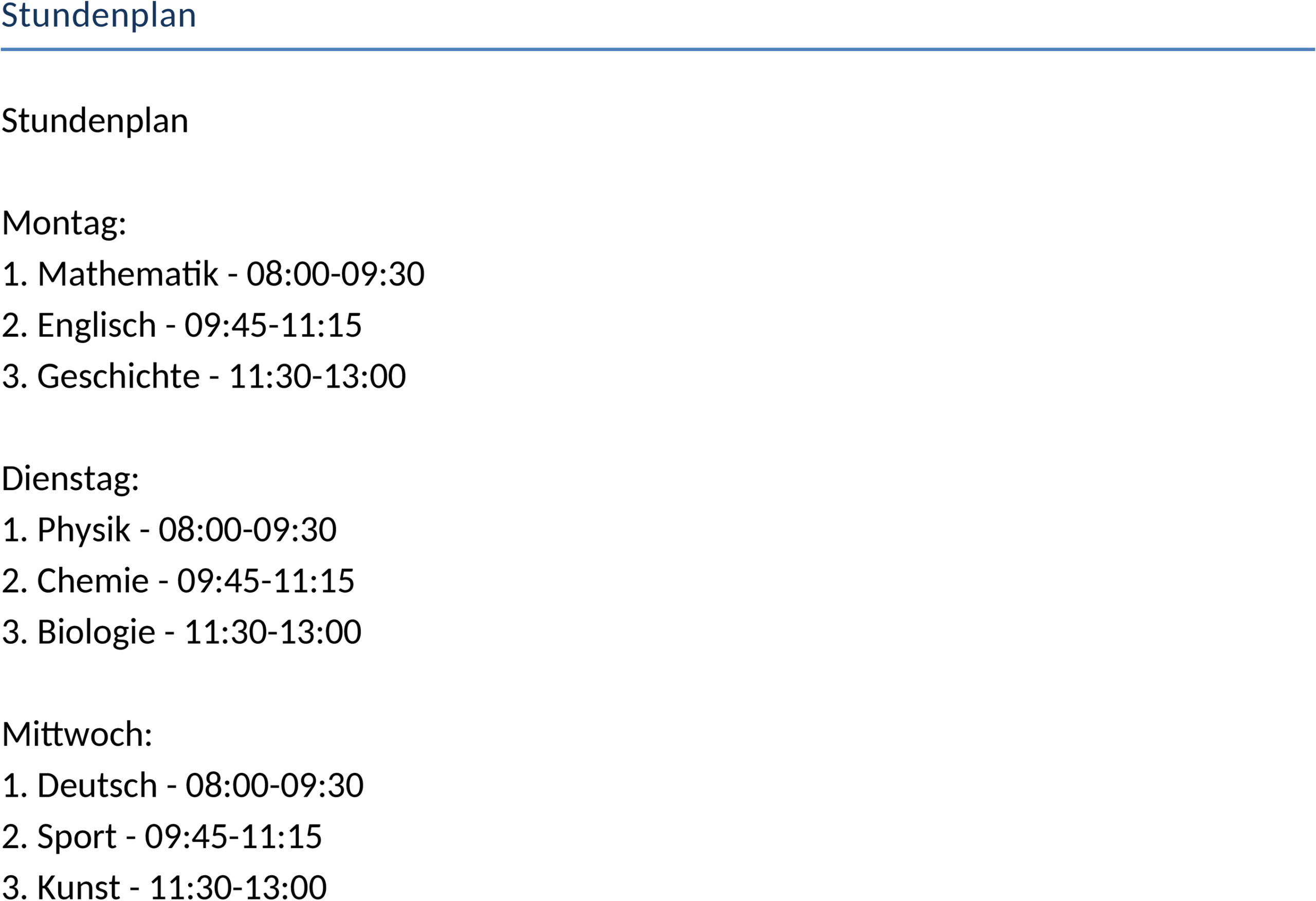 Word-Vorlage Stundenplan
