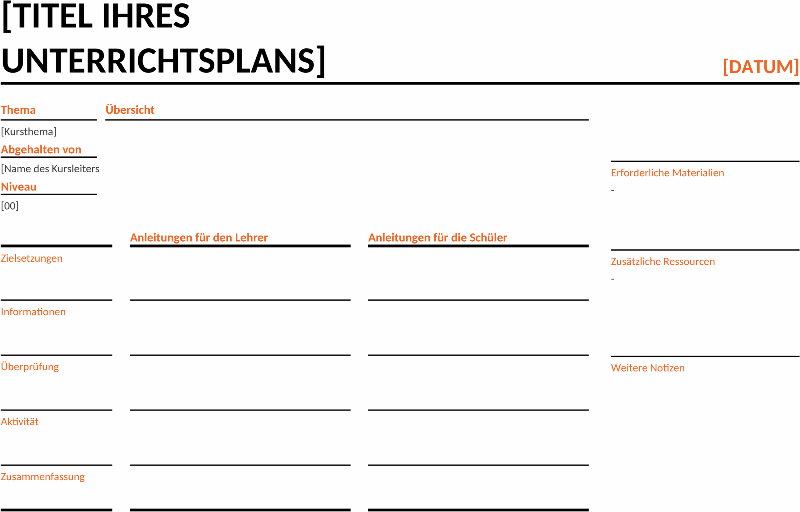 Word Vorlage Täglicher Unterrichtsplan