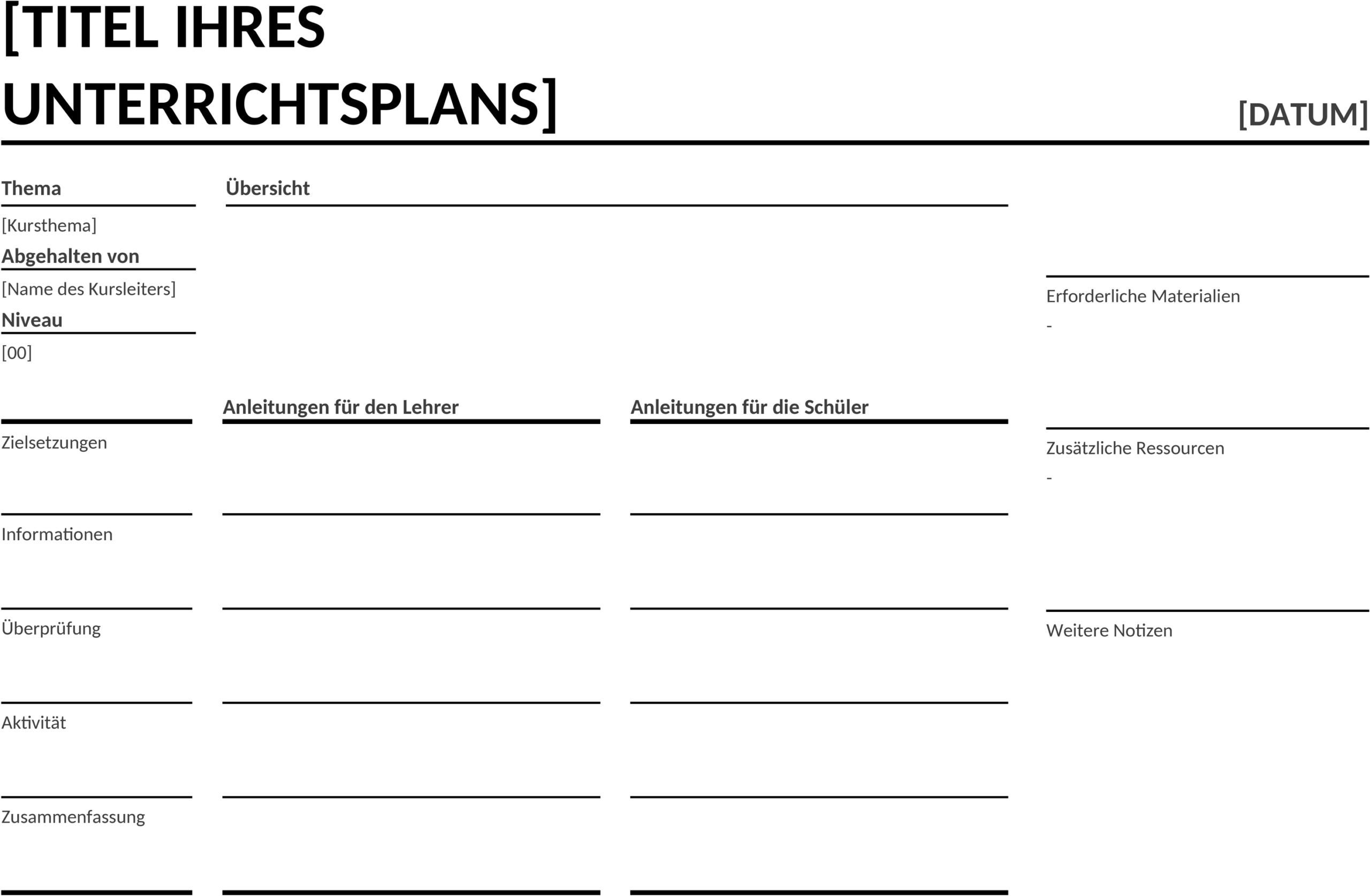 Word-Vorlage für Täglichen Unterrichtsplan