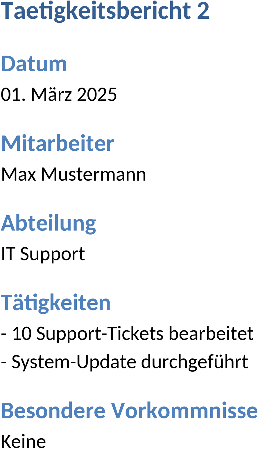Word-Vorlage für Tätigkeitsbericht