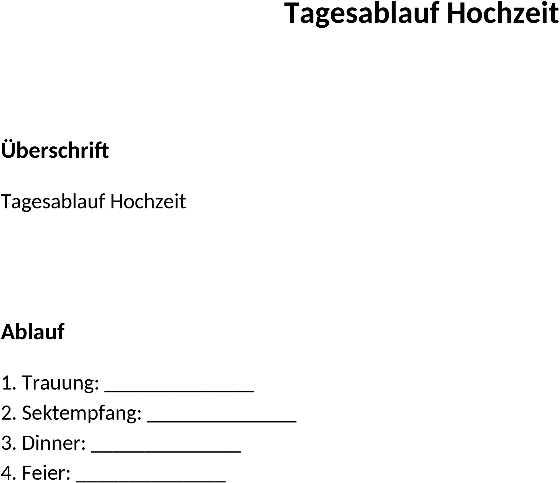 Word Vorlage Tagesablauf Hochzeit