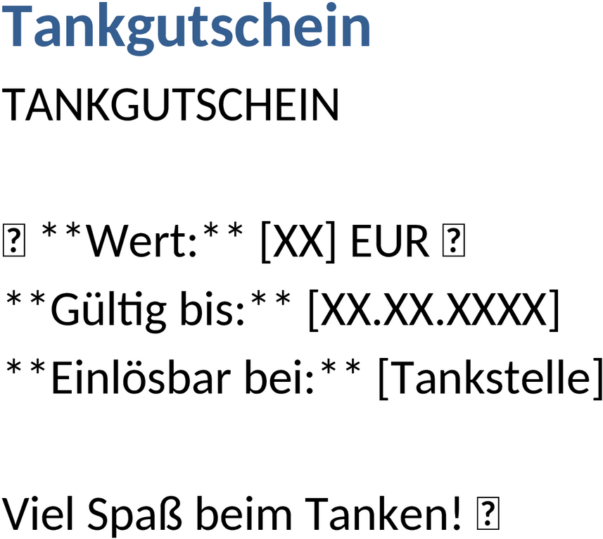 Word-Vorlage für Tankgutschein