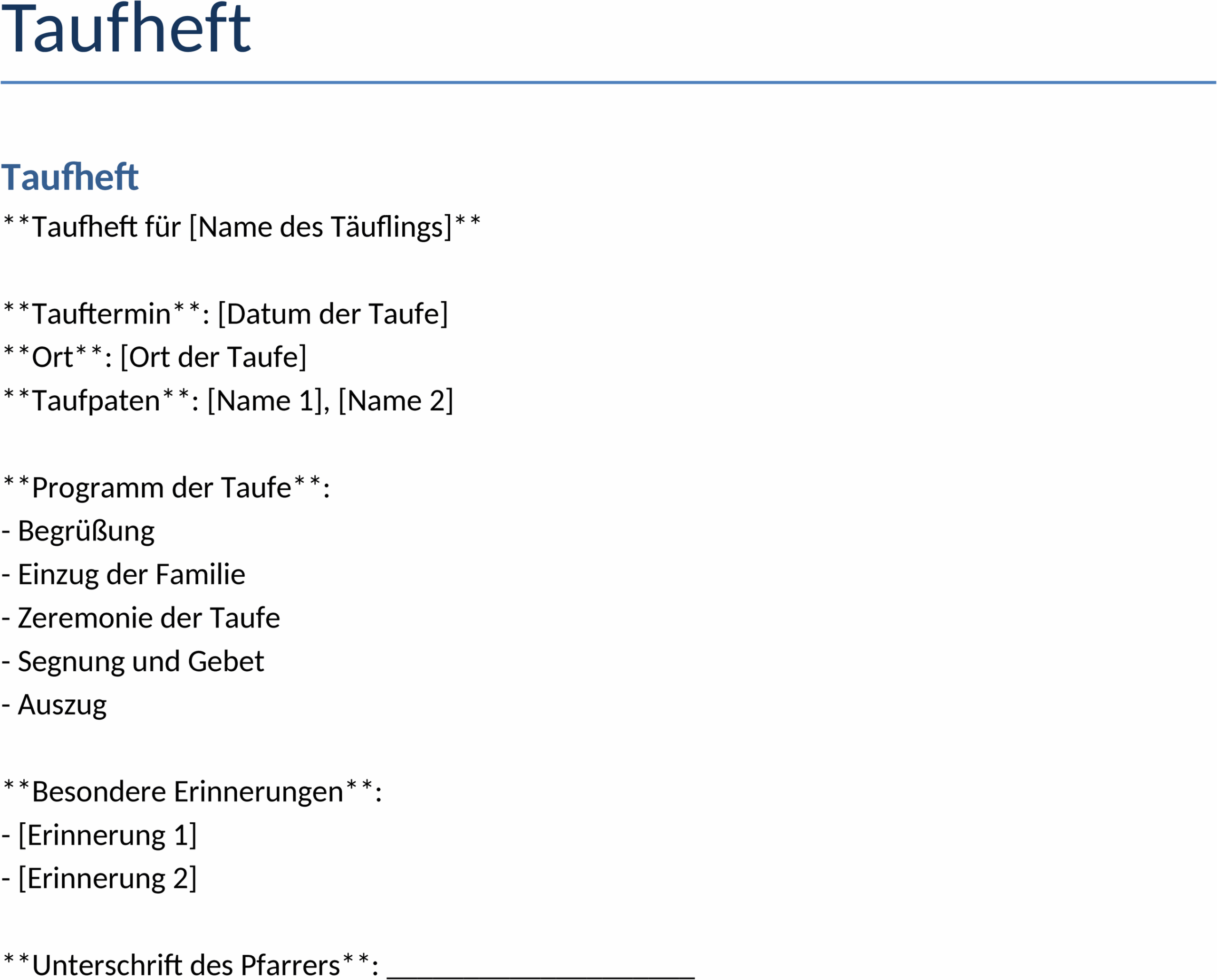 Word-Vorlage Taufheft