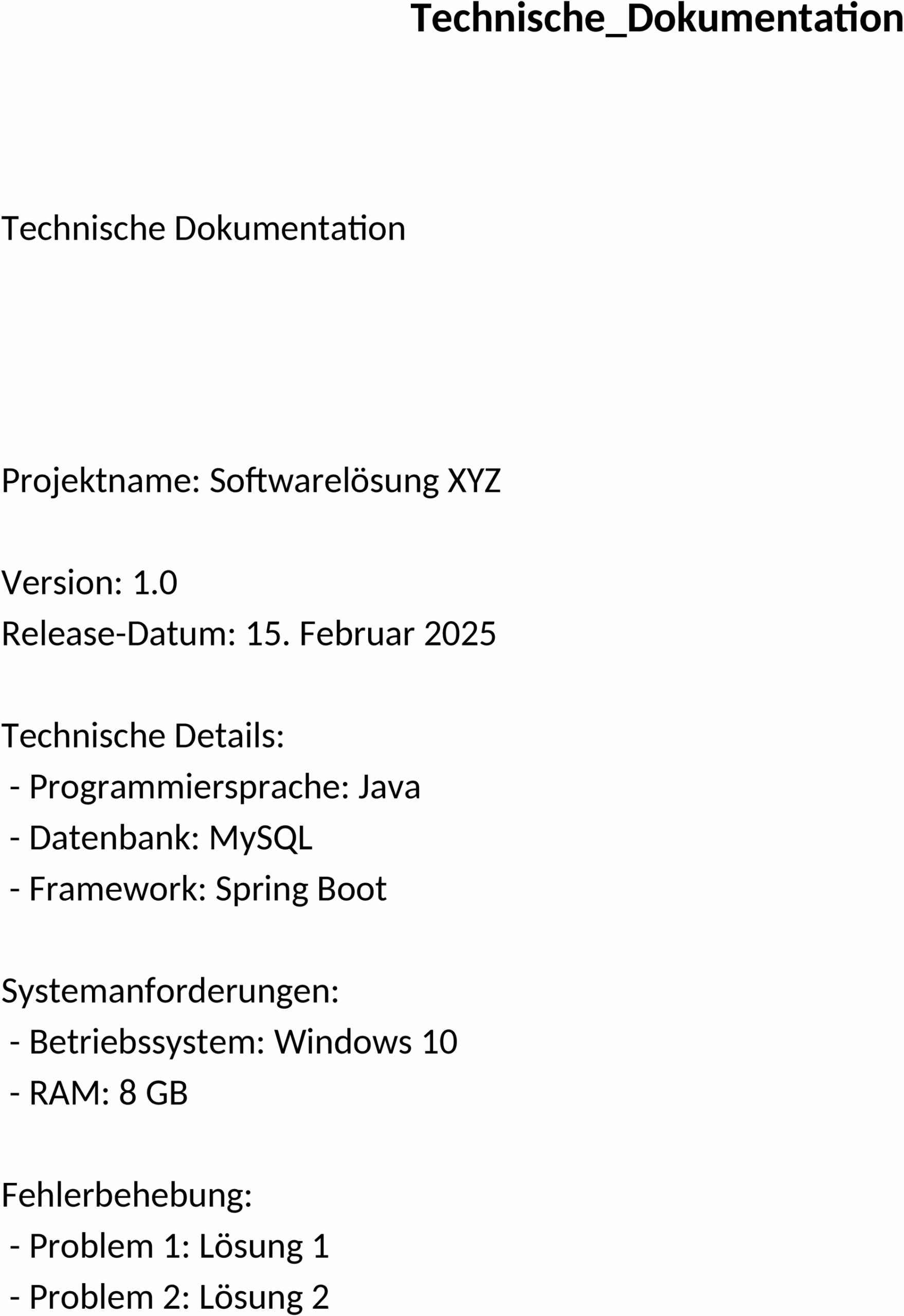 Word Vorlage Technische Dokumentation