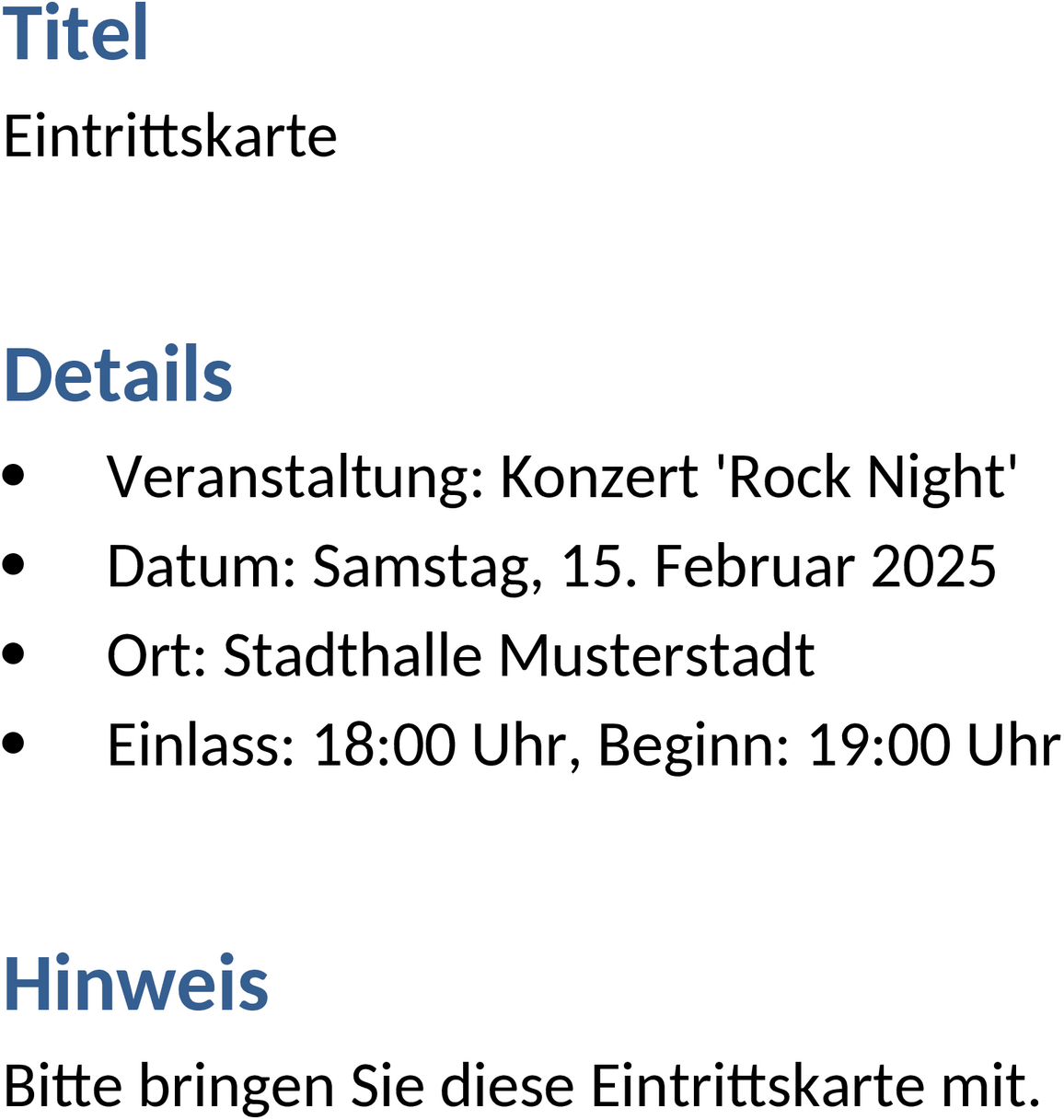Word-Vorlage für Tickets