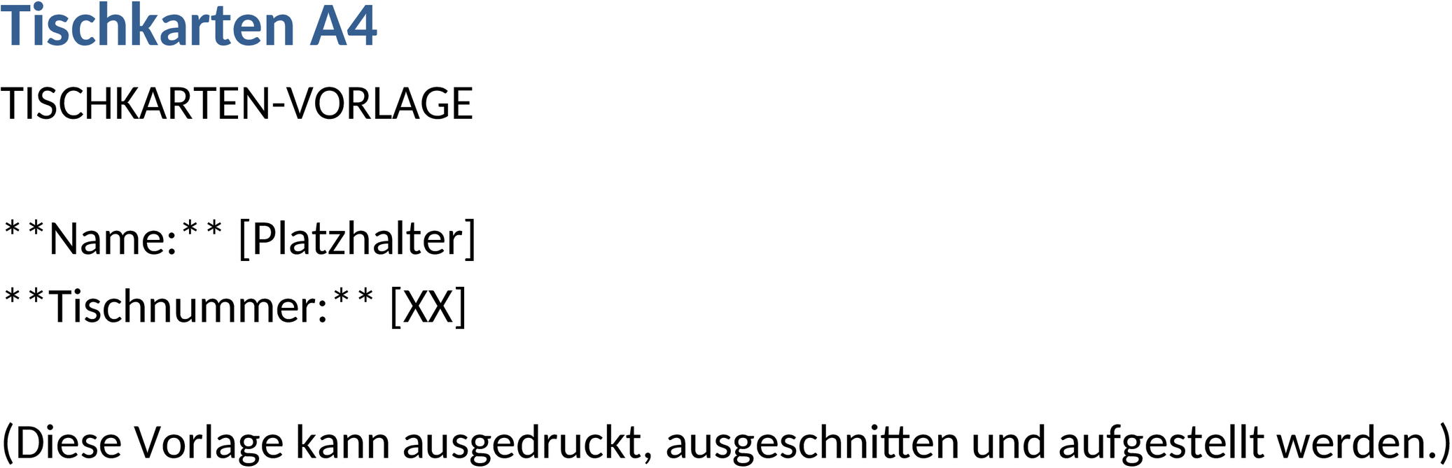 Word-Vorlage Tischkarten A4