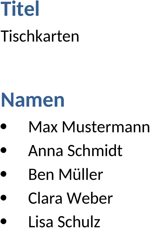 Word-Vorlage Tischkarten für Feiern