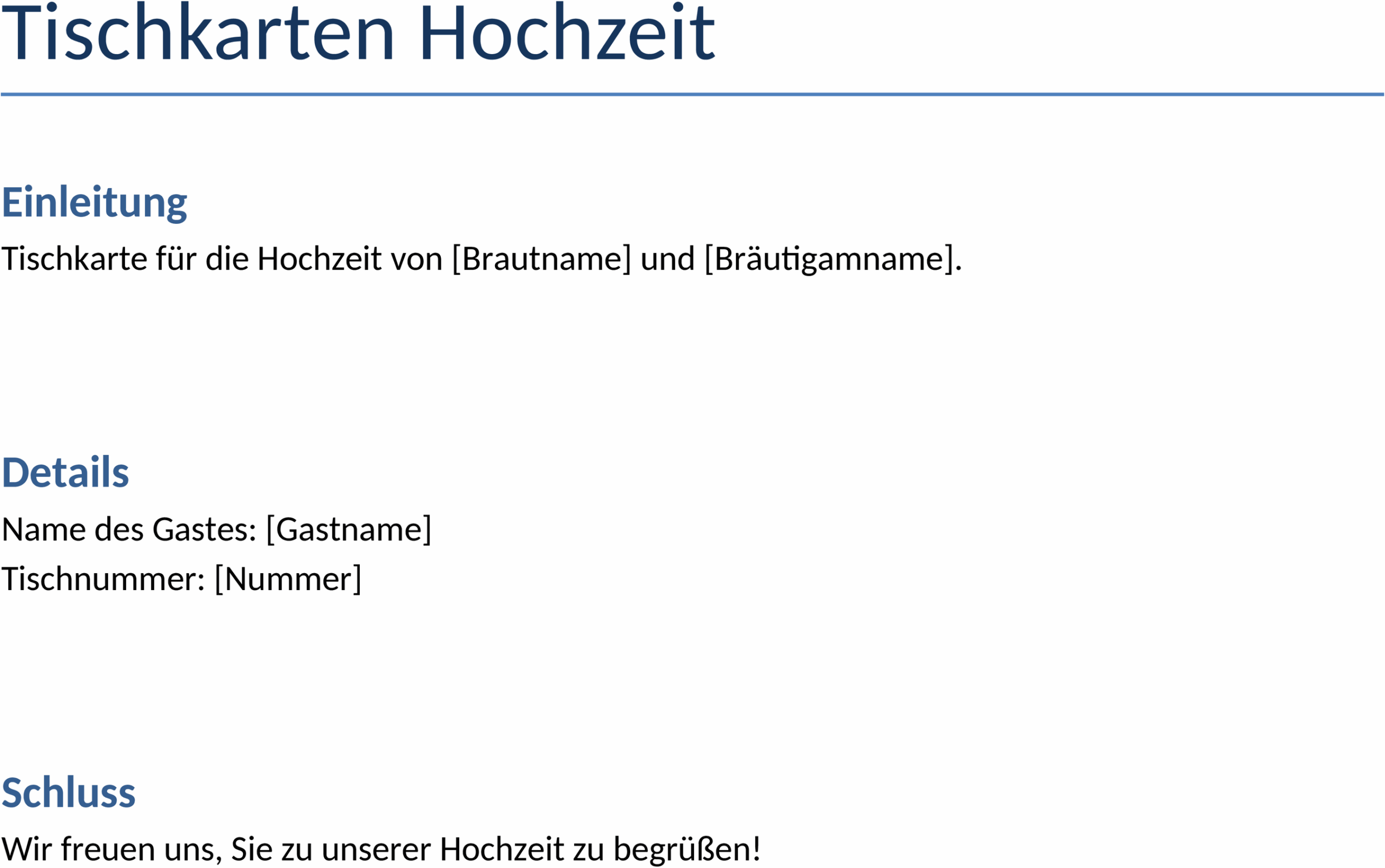 Word-Vorlage für Tischkarten Hochzeit