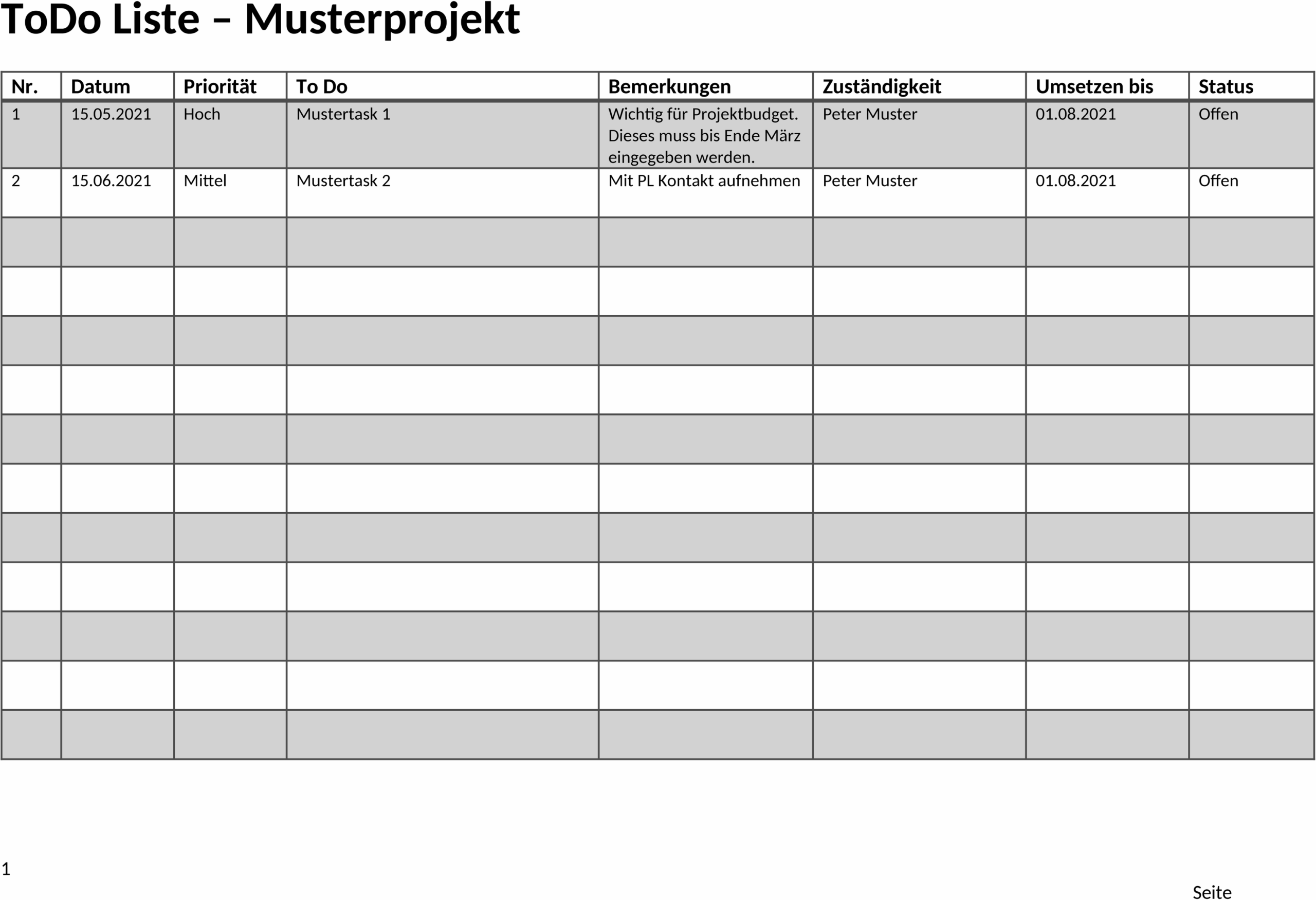 Word-Vorlage To-Do-Liste
