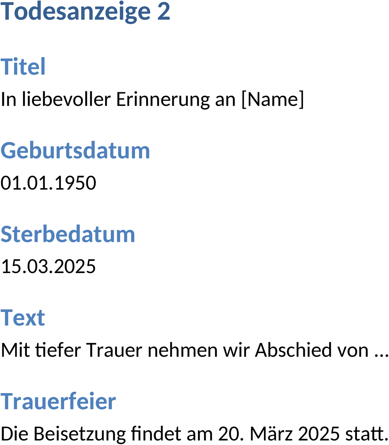 Word Vorlage Todesanzeige