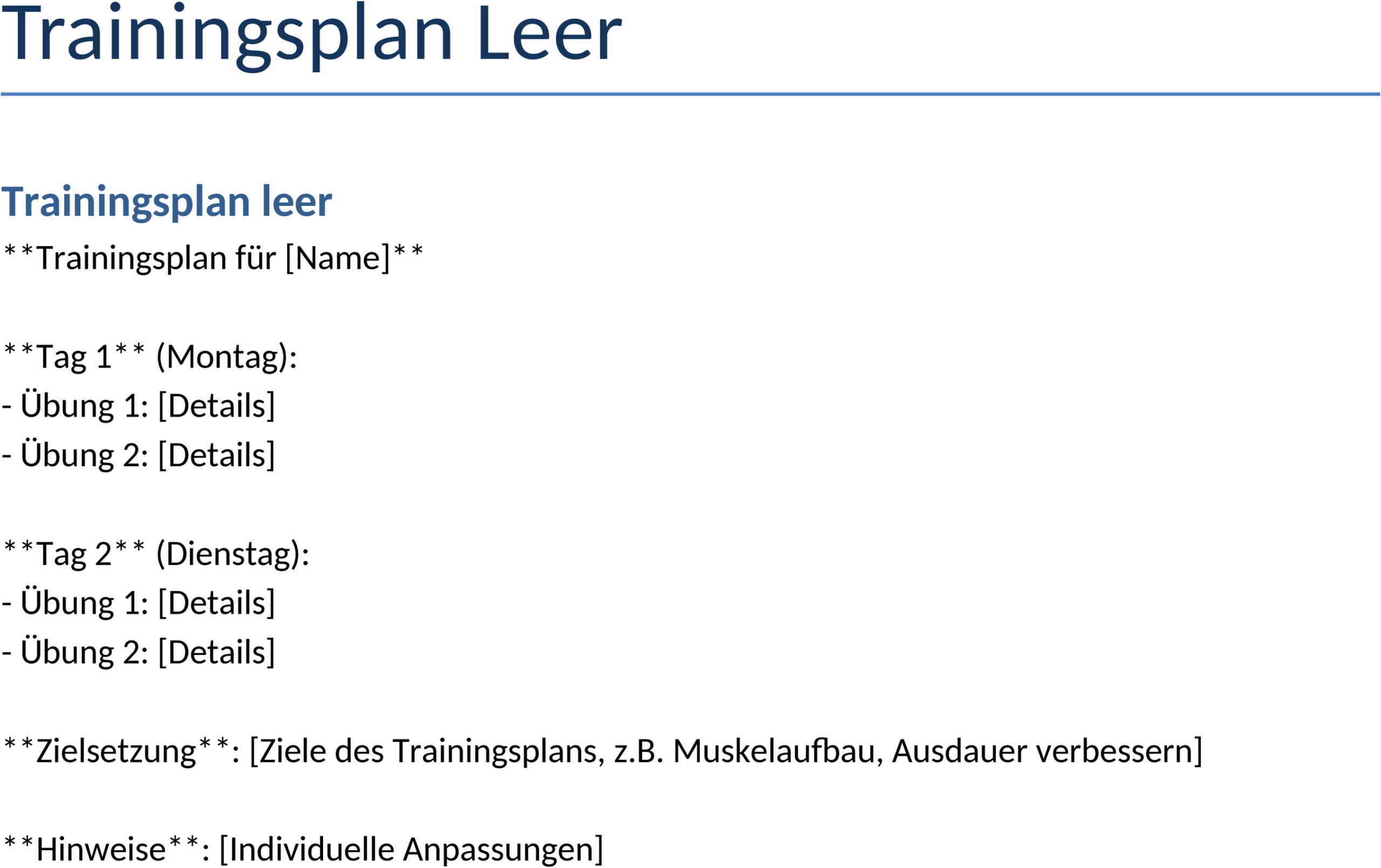 Word-Vorlage Trainingsplan Leer