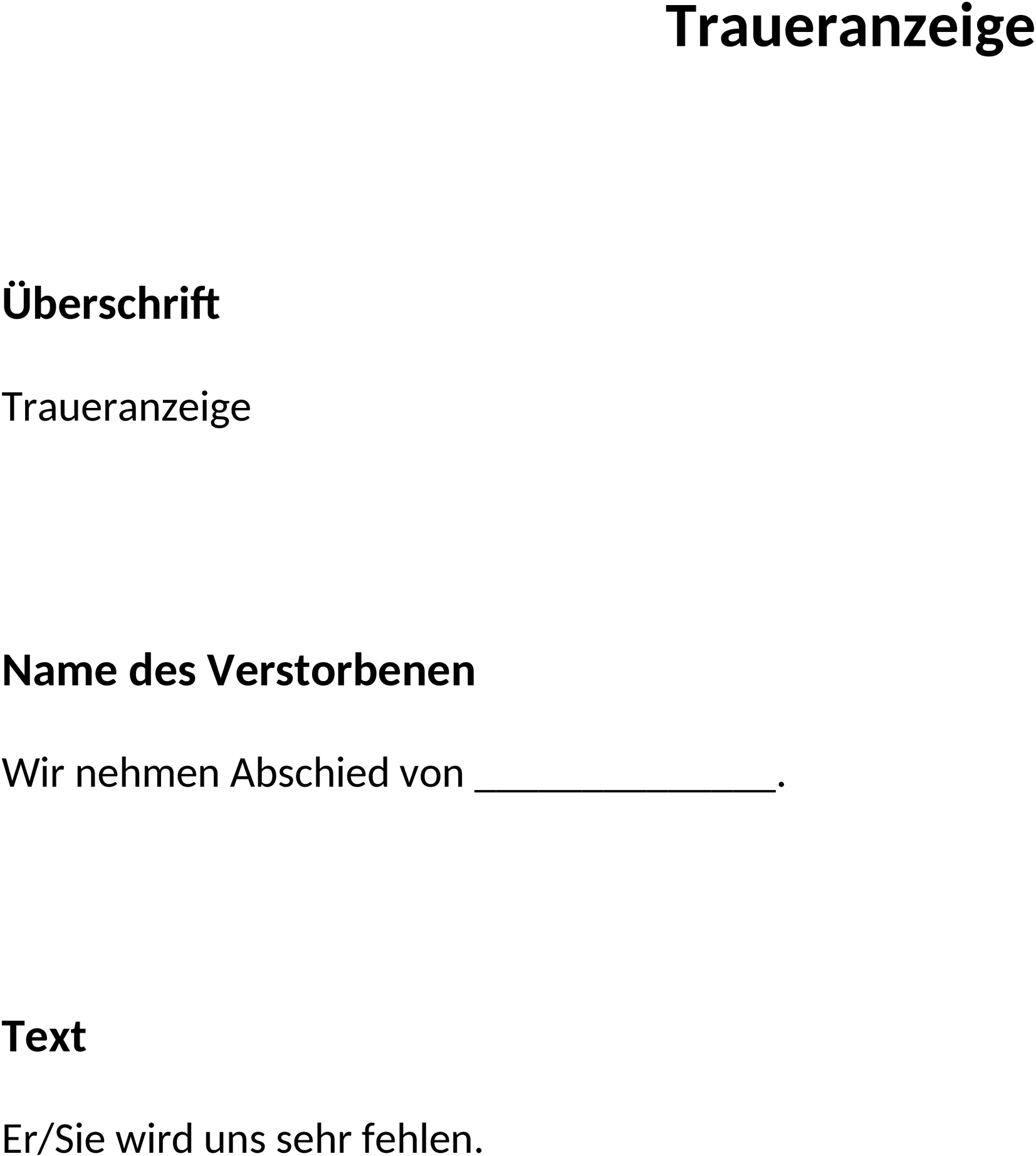 Word-Vorlage Traueranzeige