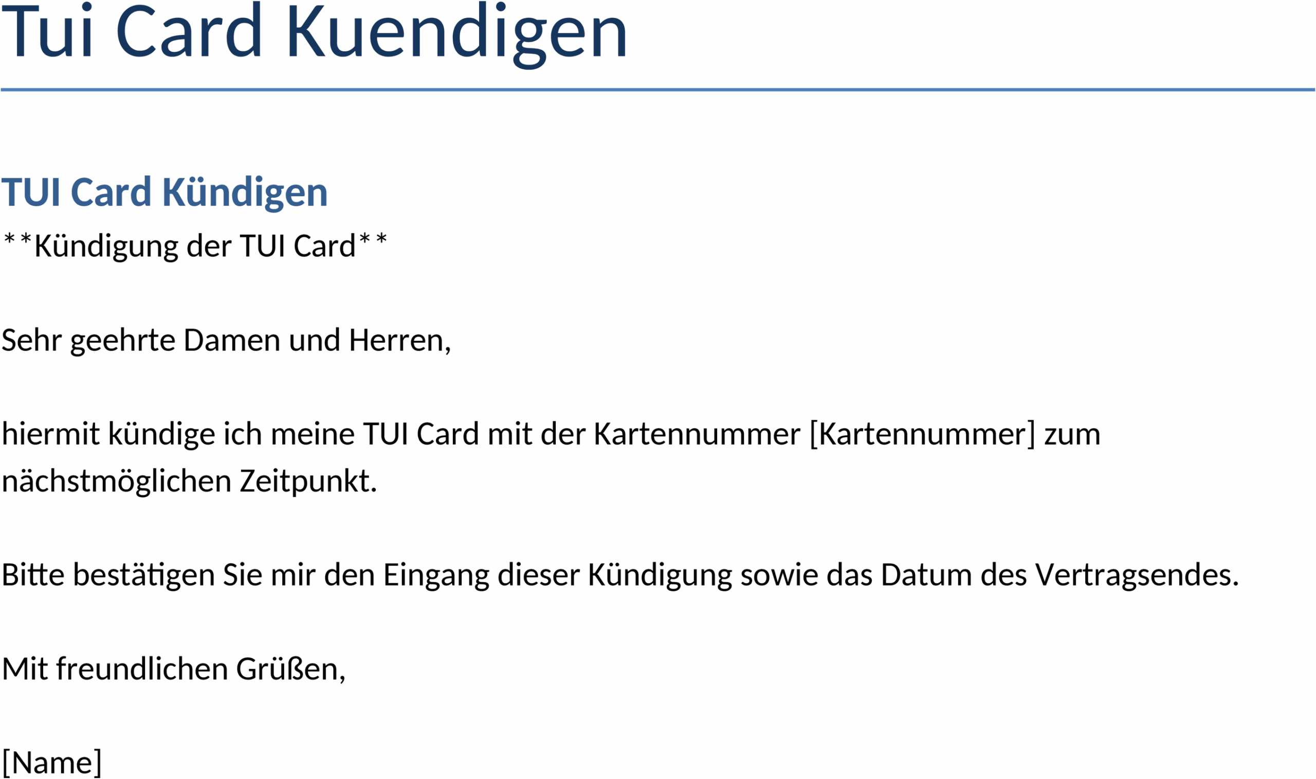 Word-Vorlage TUI Card Kündigung