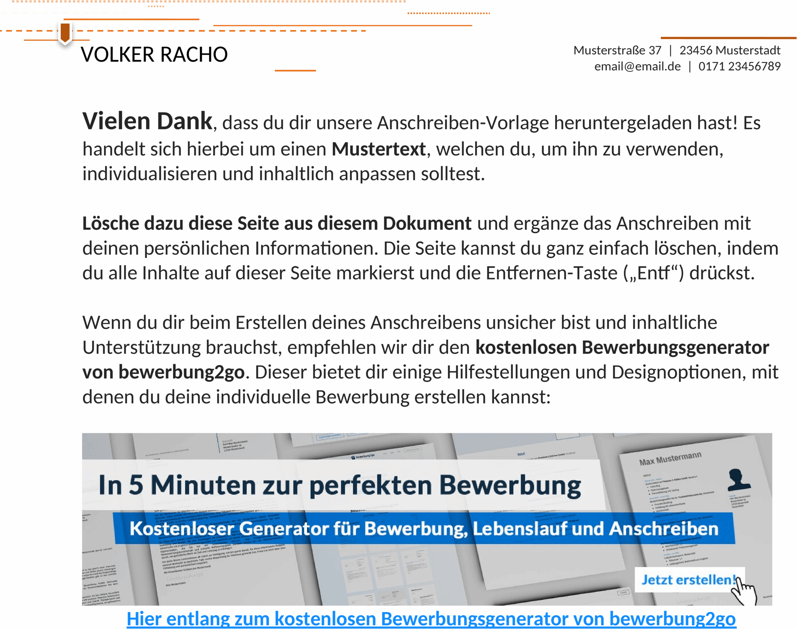 Word Vorlage für Universitätsbewerbung