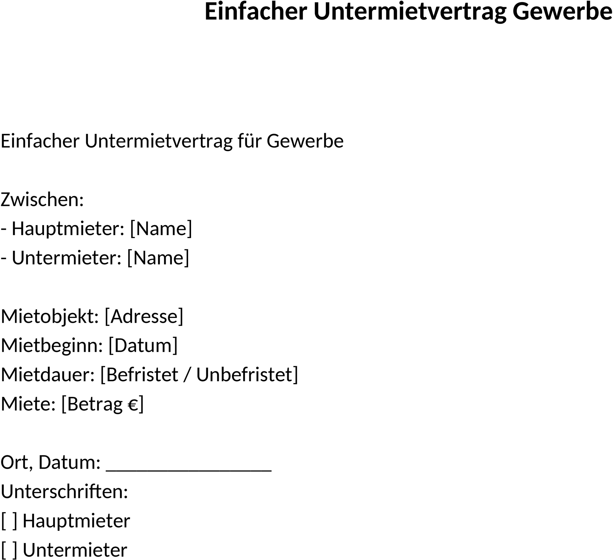 Word-Vorlage für Untermietvertrag Gewerbe