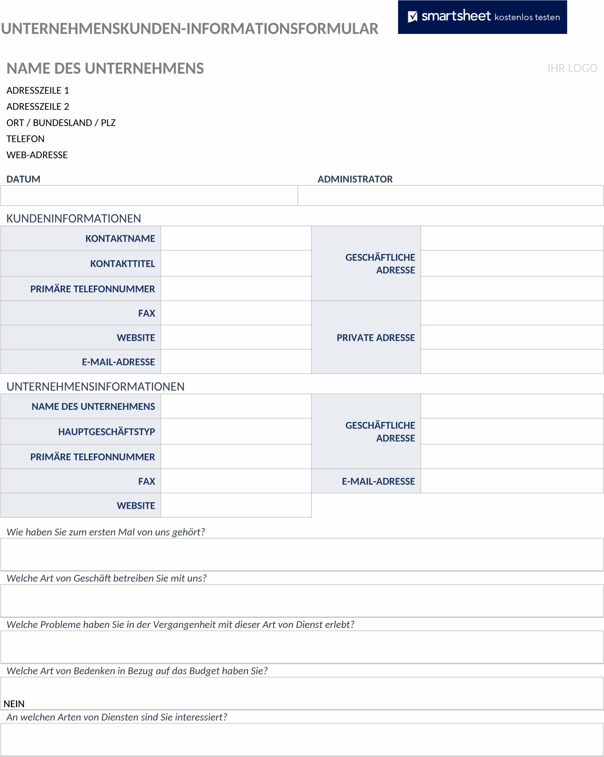 Word-Vorlage Unternehmens-Kunden-Informationsblatt