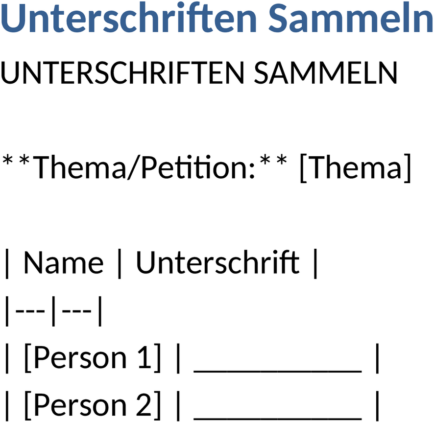 Word-Vorlage Unterschriften Sammeln