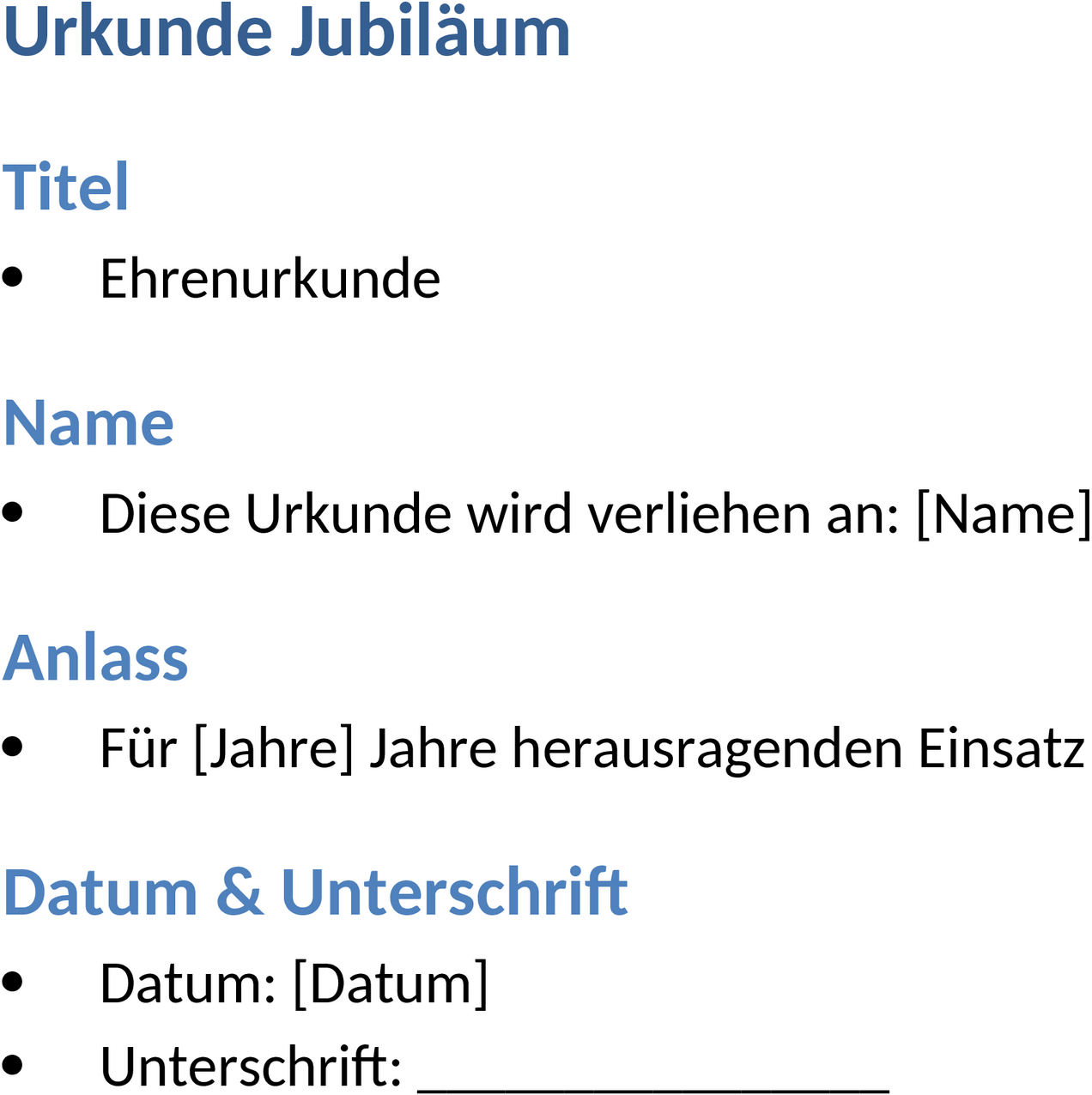 Word-Vorlage Urkunde für Jubiläum