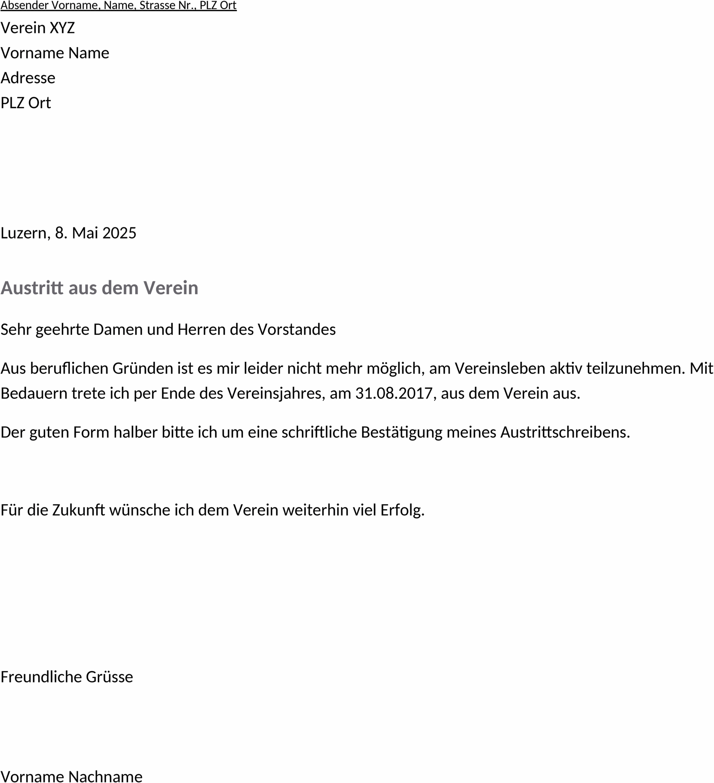 Word Vorlage für Vereinsaustritt