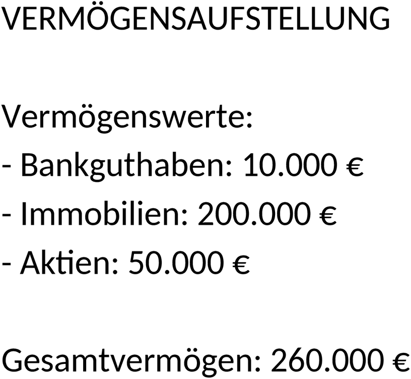 Word-Vorlage Vermögensaufstellung