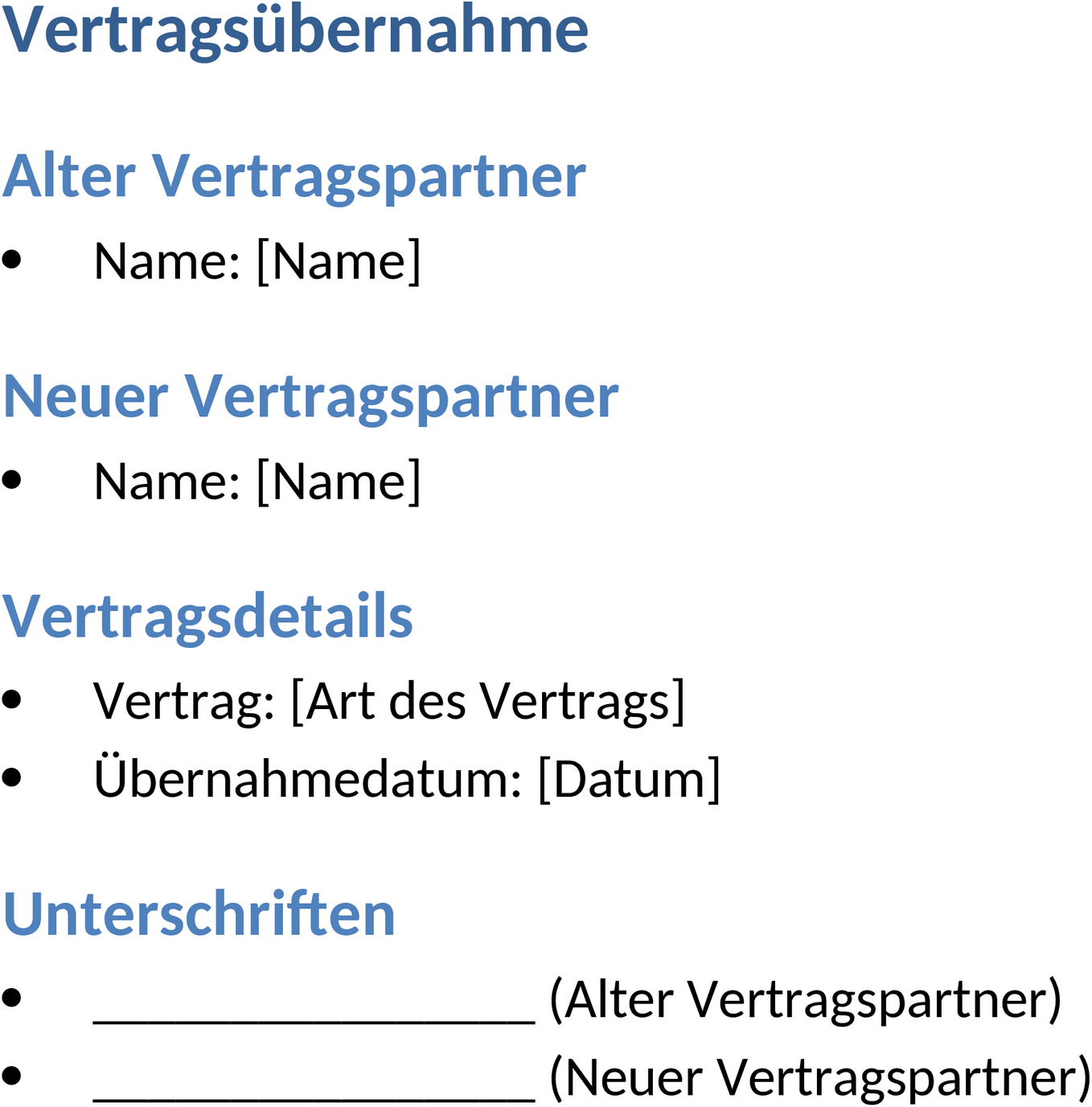 Word-Vorlage Vertragsübernahme