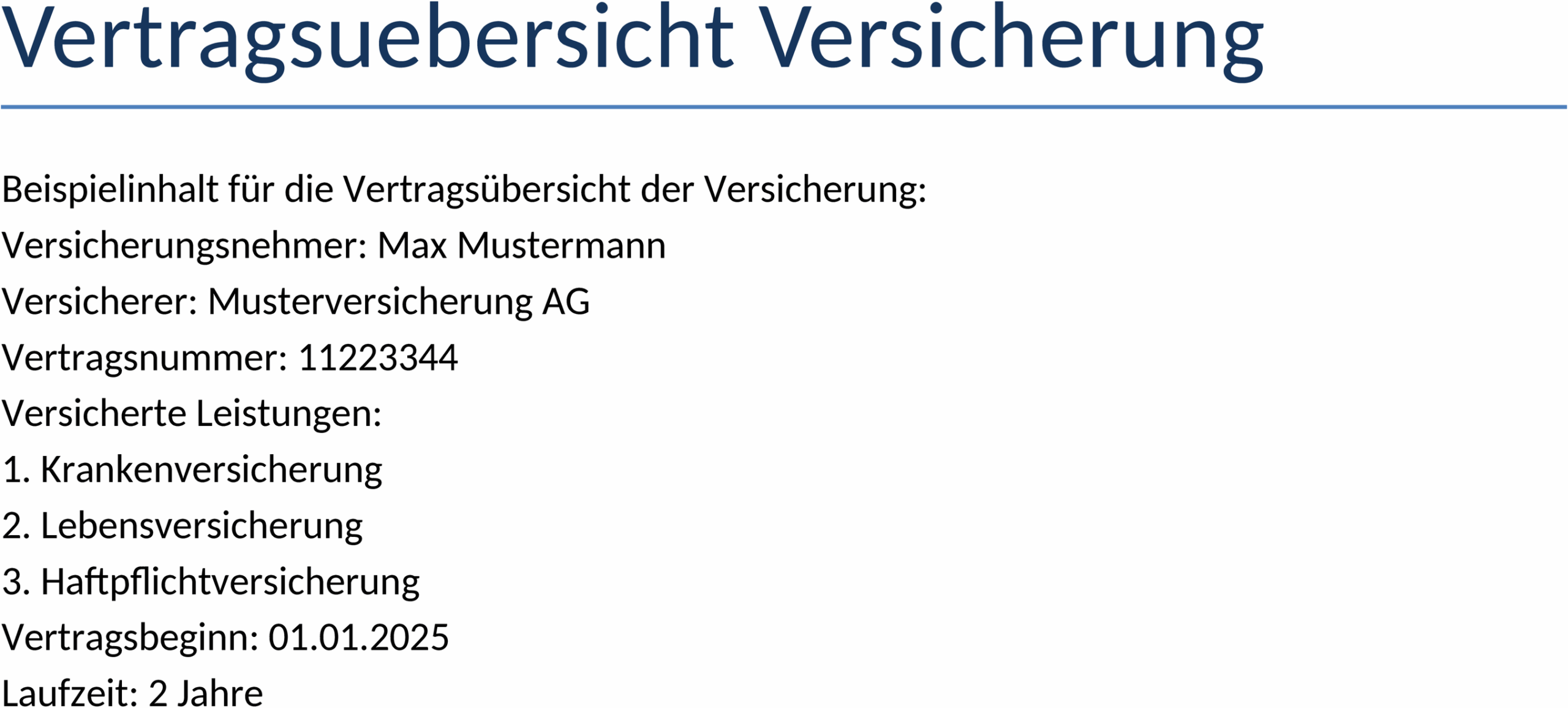 Word-Vorlage Vertragsübersicht Versicherung