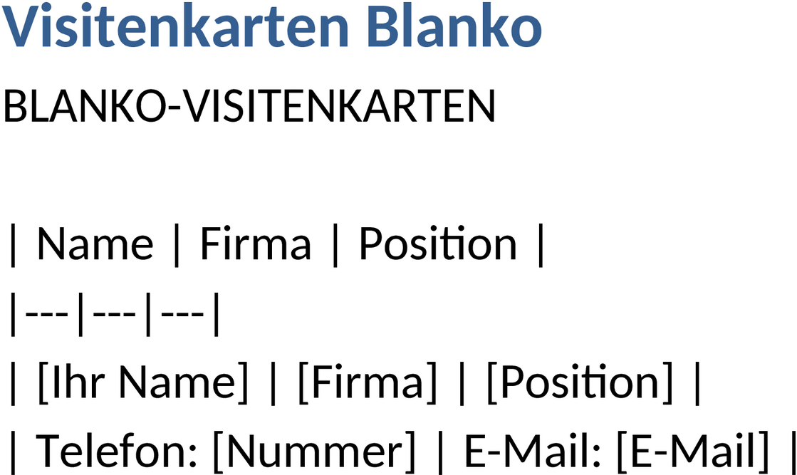 Word Vorlage Visitenkarten Blanko