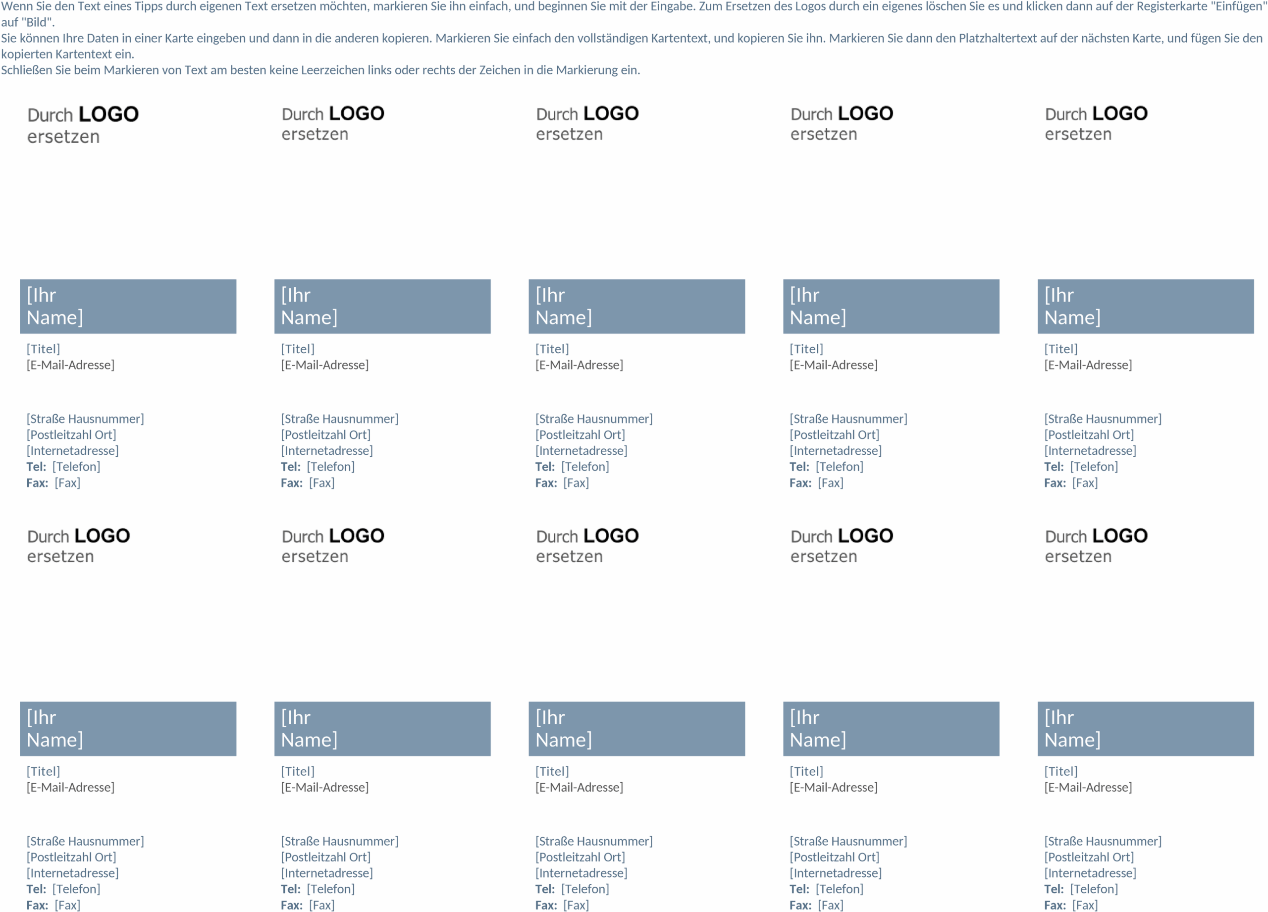 Word-Vorlage Visitenkarten-Design Zeitlos