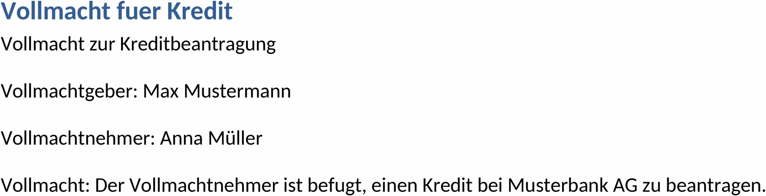 Word-Vorlage Vollmacht für Kredit