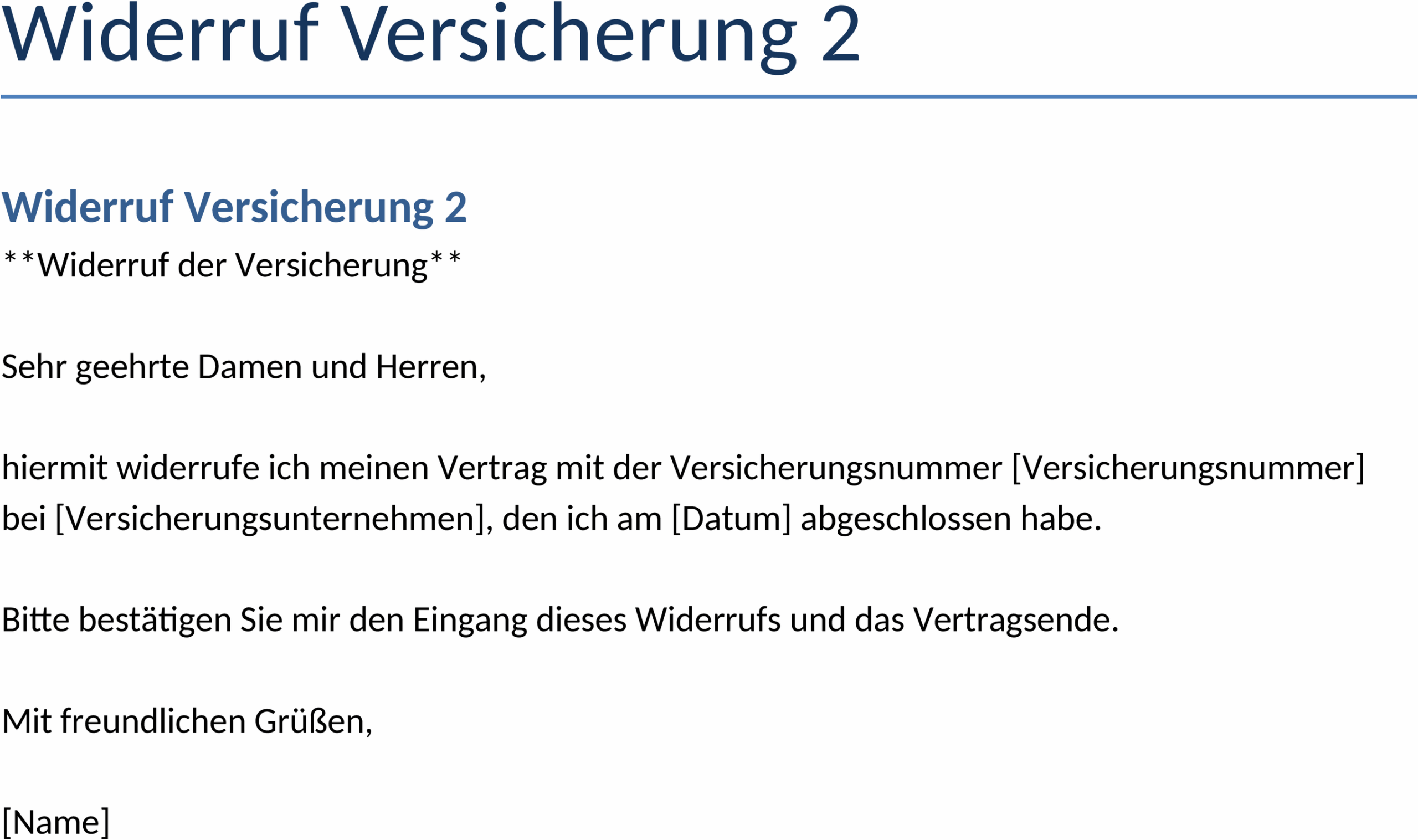 Word-Vorlage für den Widerruf einer Versicherung