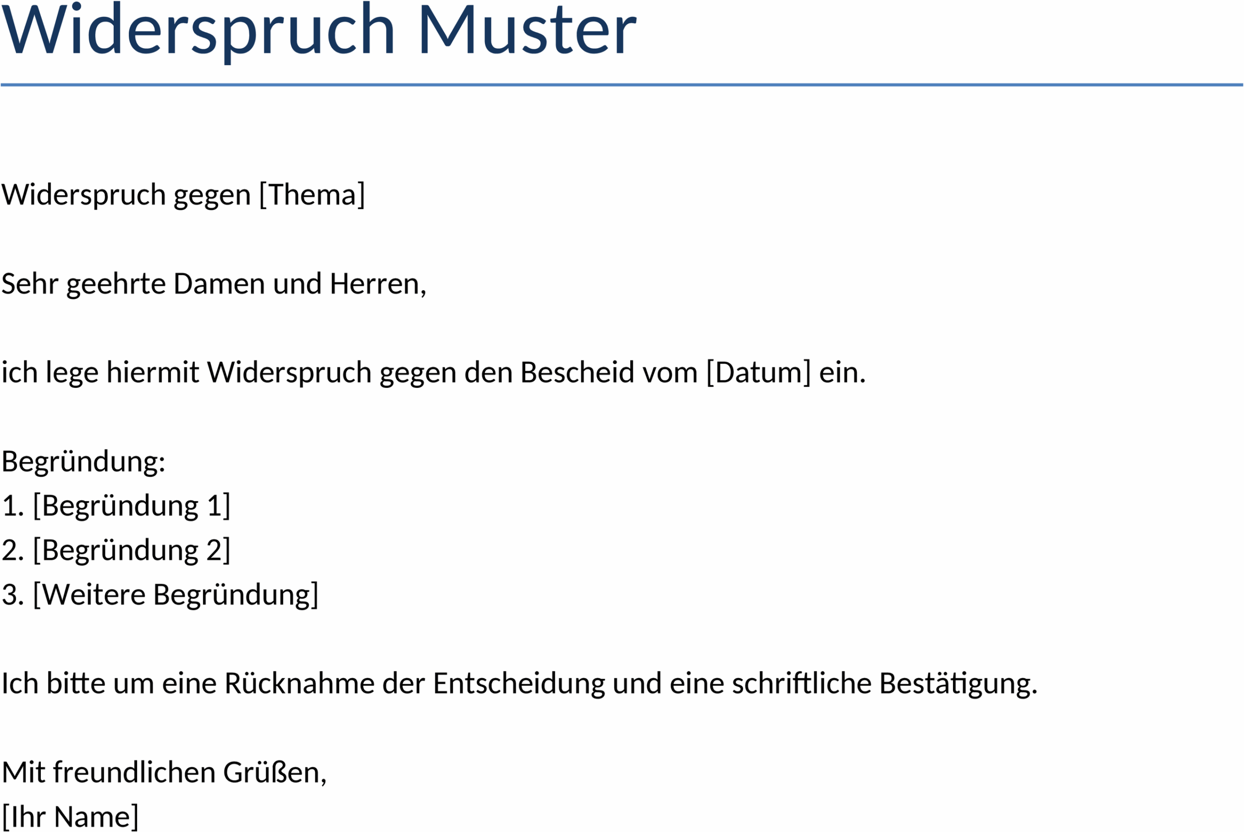 Word-Vorlage für Widersprüche