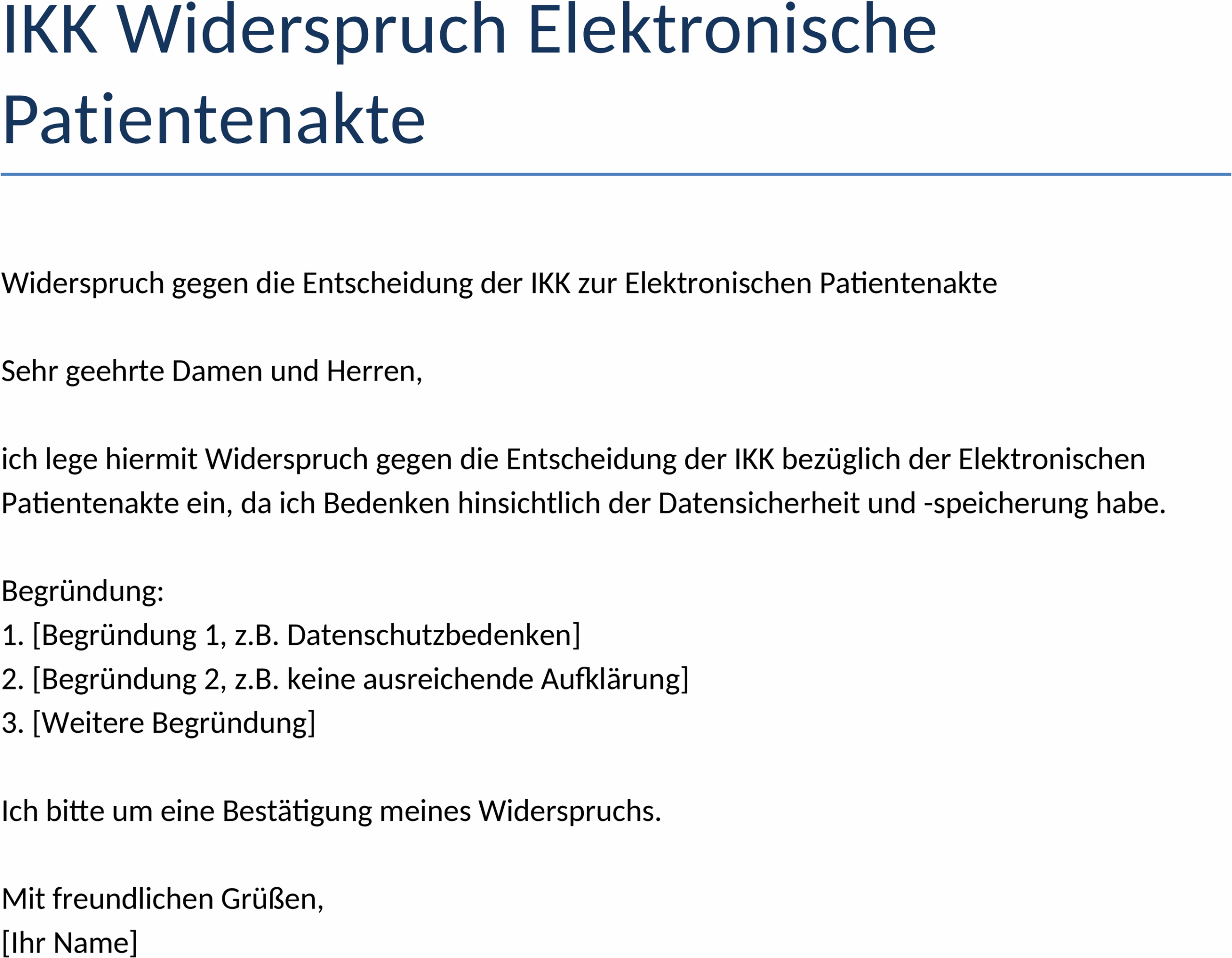Word-Vorlage Widerspruch Elektronische Patientenakte
