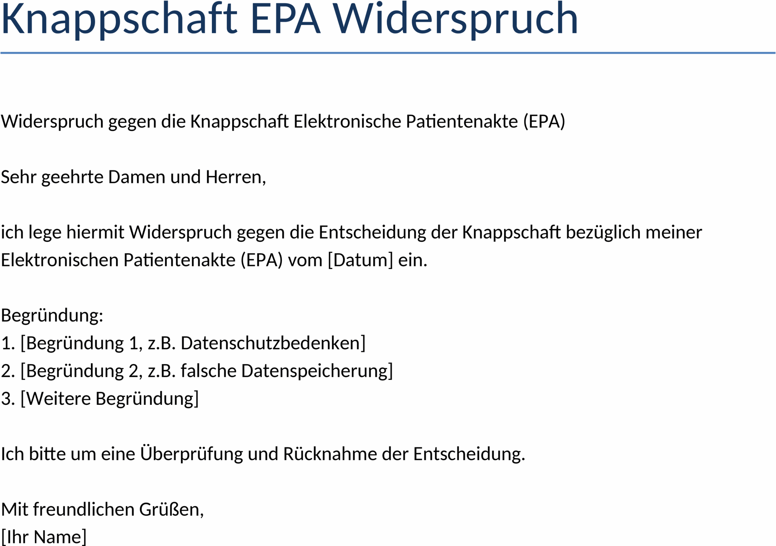 Word-Vorlage Widerspruch EPA