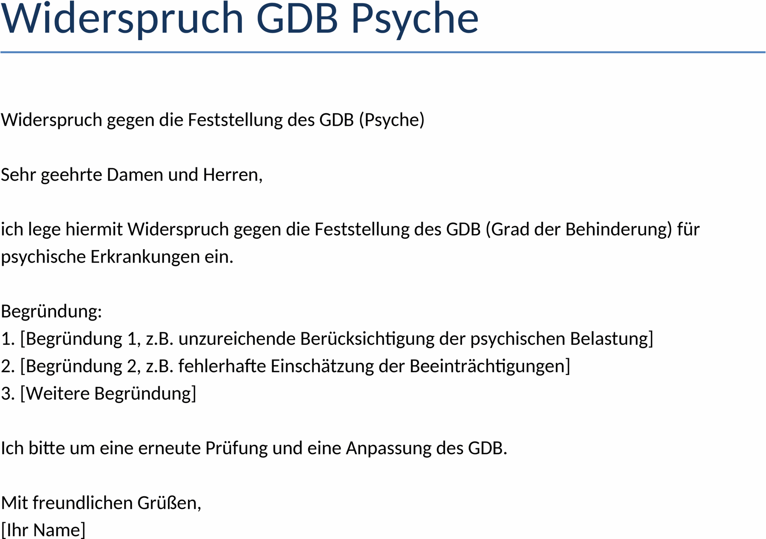 Word-Vorlage Widerspruch GdB Psyche