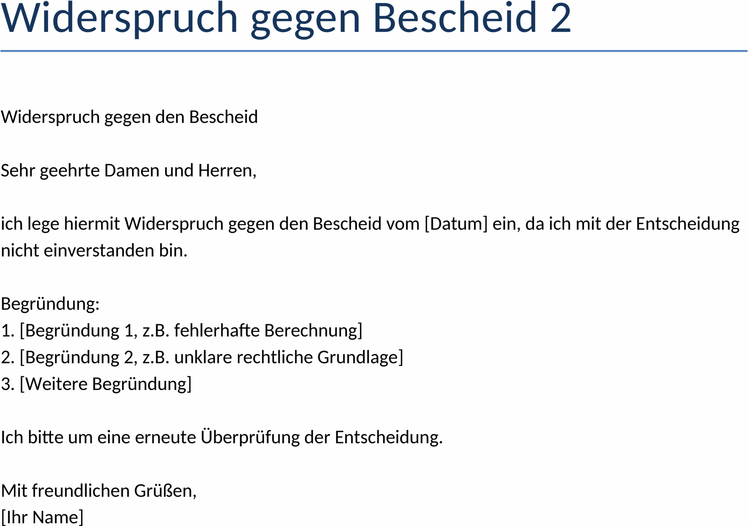 Word-Vorlage Widerspruch gegen Bescheid