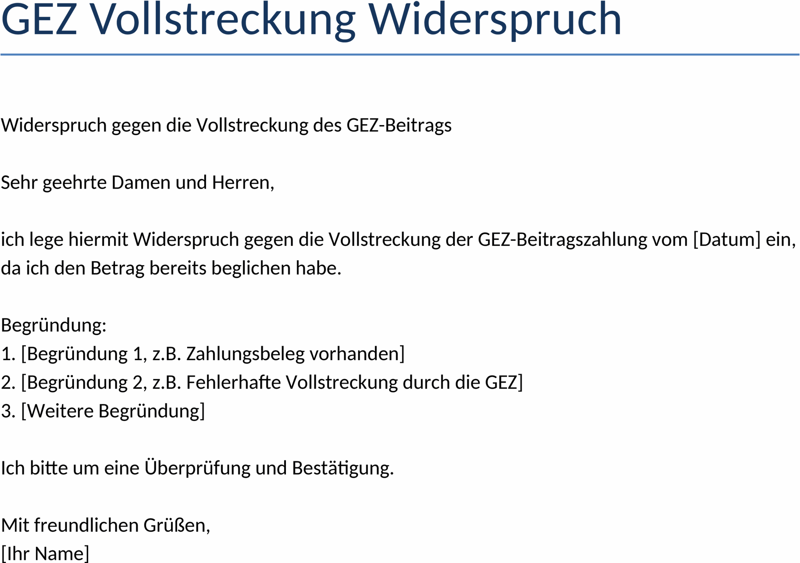 Word-Vorlage Widerspruch gegen GEZ-Vollstreckung