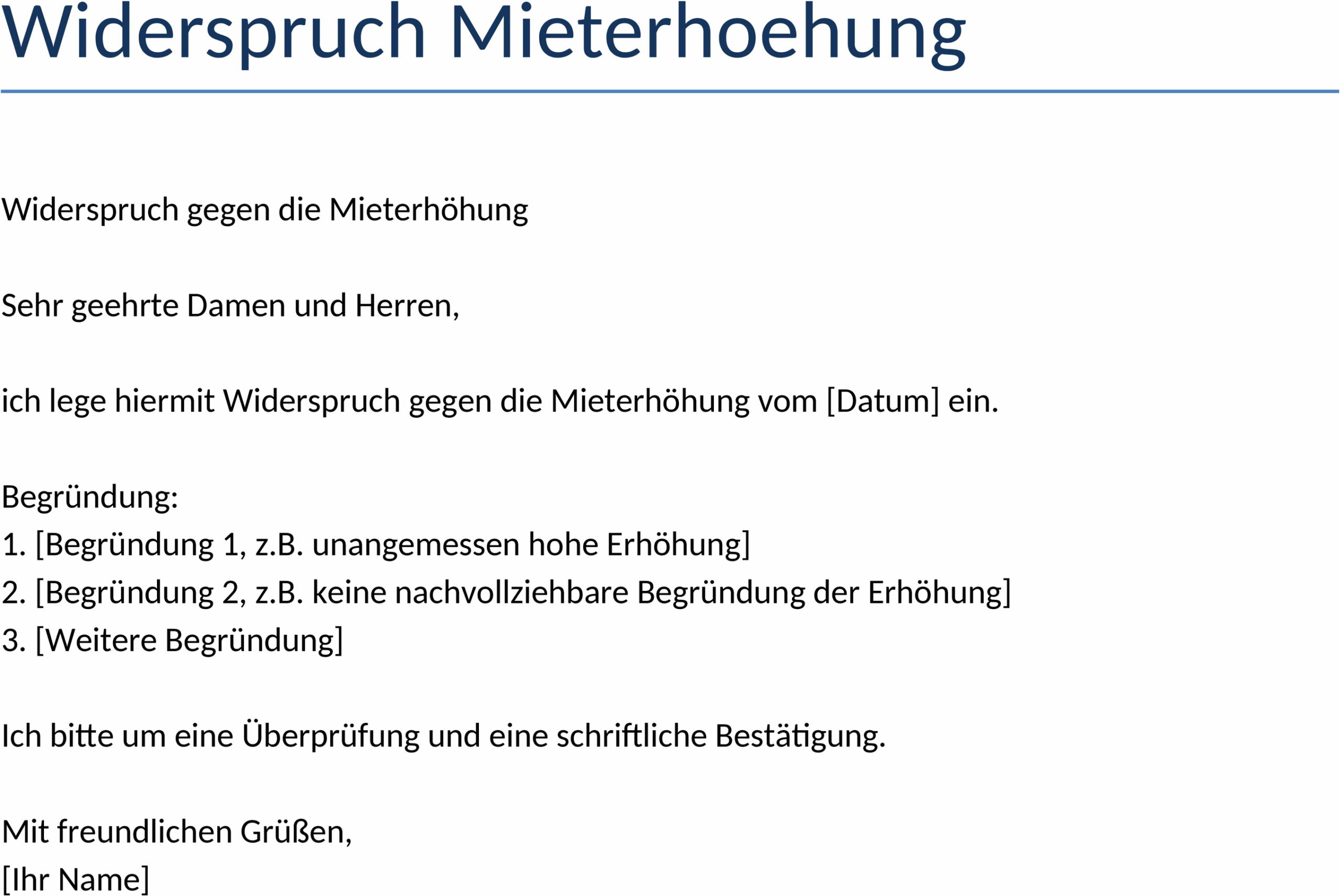Word Vorlage Widerspruch gegen Mieterhöhung
