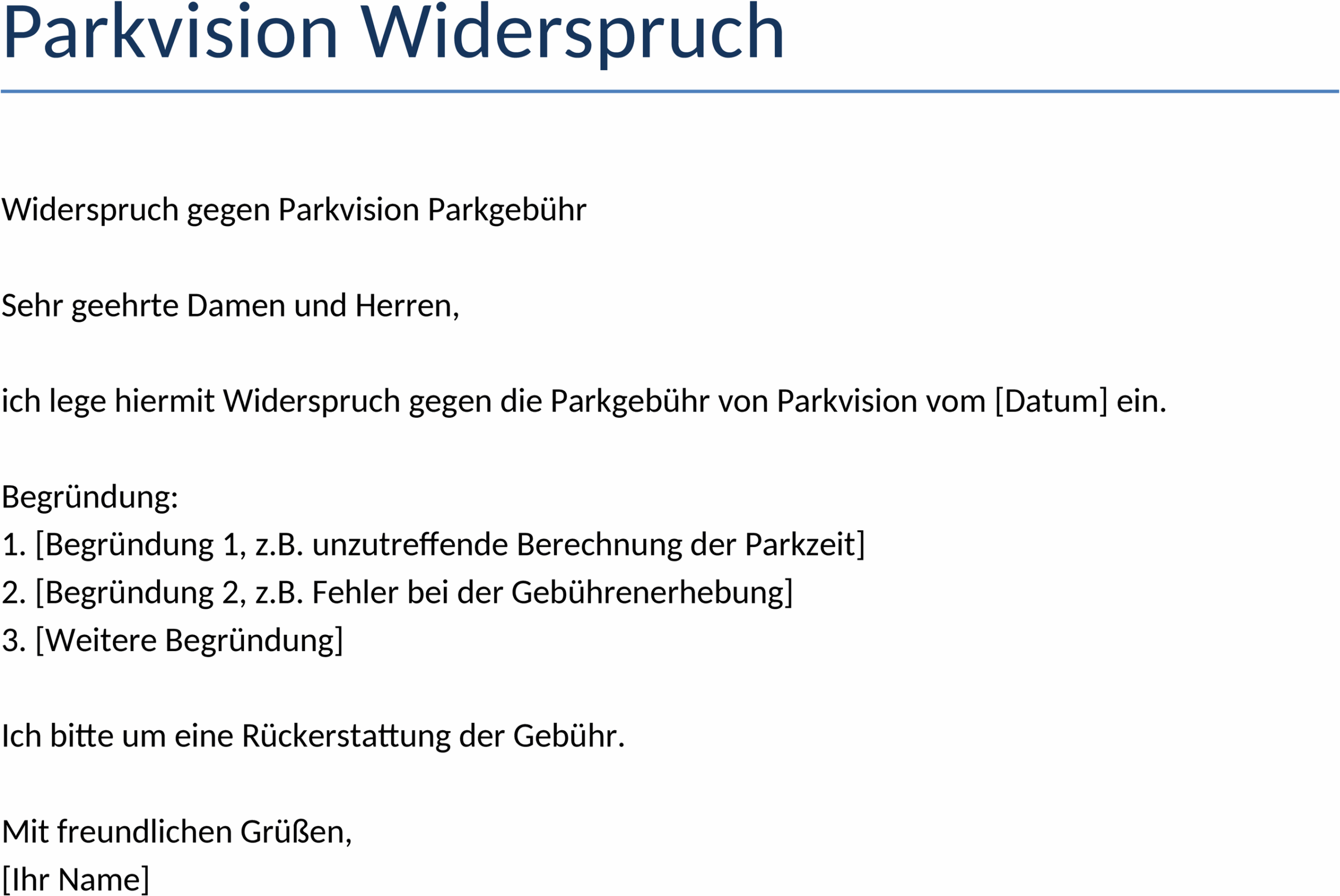 Word-Vorlage Widerspruch gegen Parkgebühren