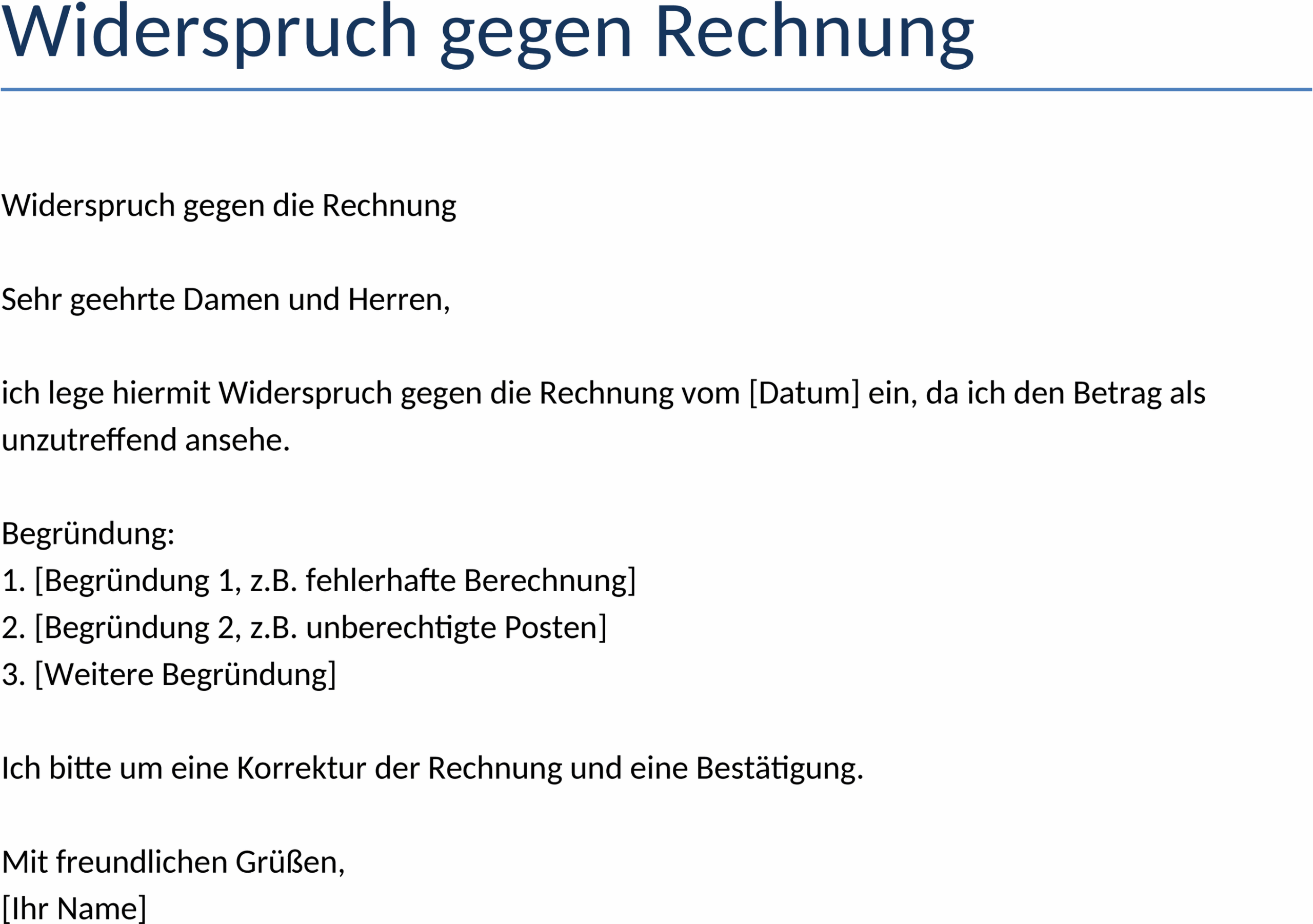 Word-Vorlage Widerspruch gegen Rechnung