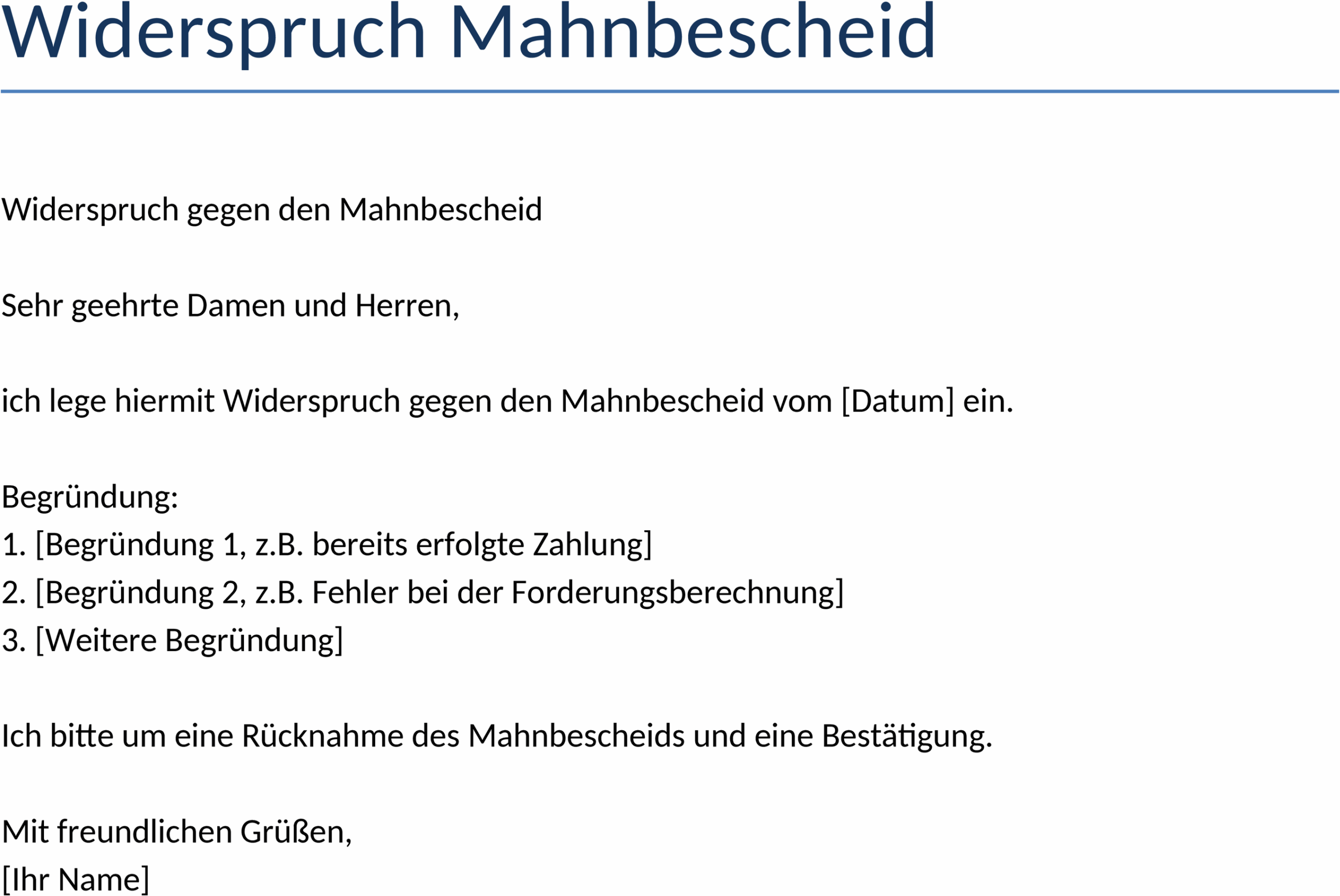 Word-Vorlage Widerspruch Mahnbescheid