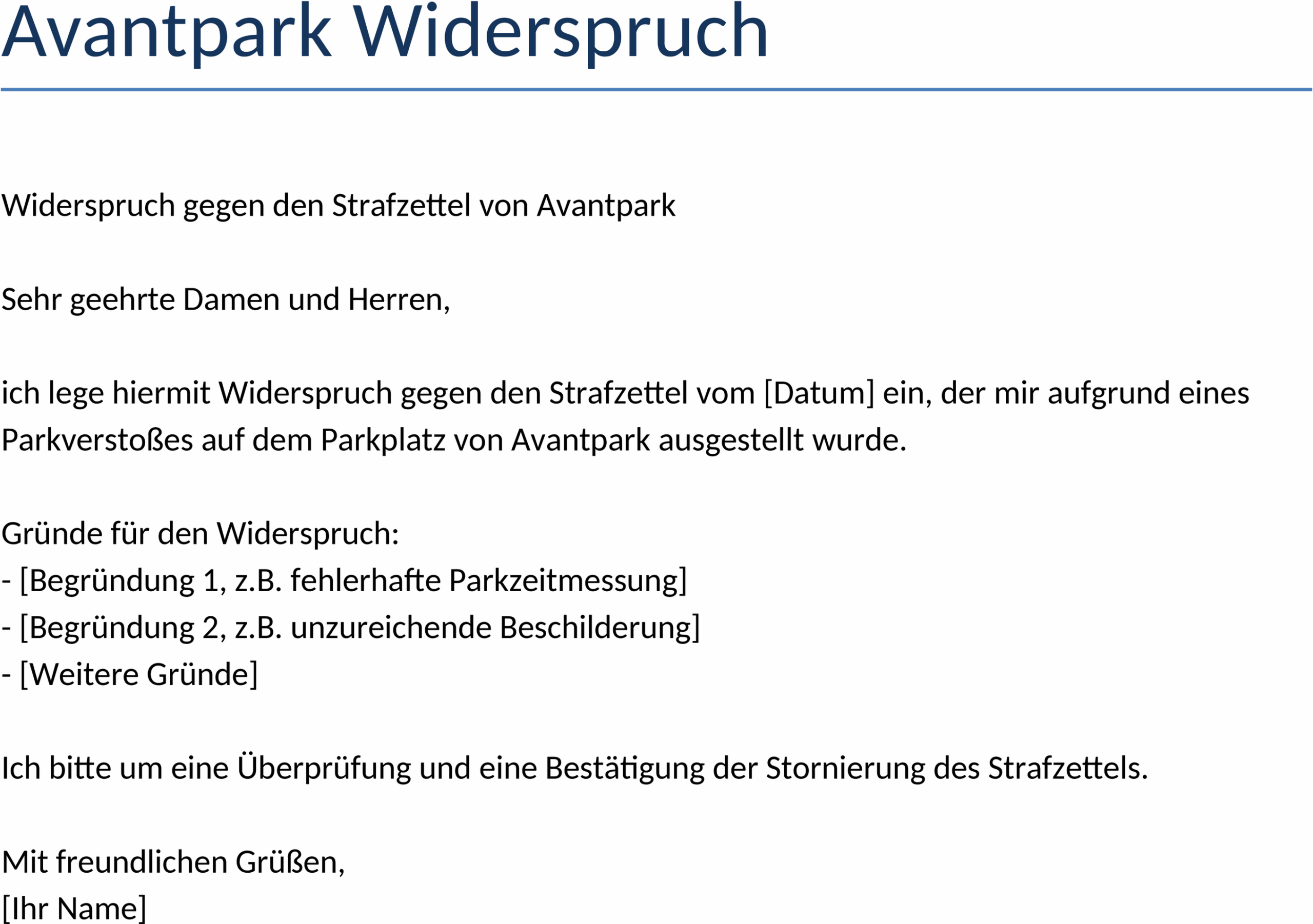 Word-Vorlage Widerspruch