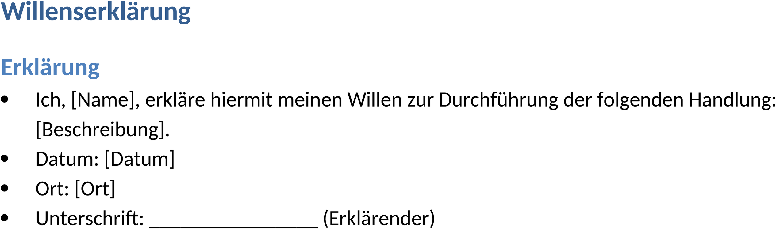 Word-Vorlage für Willenserklärung