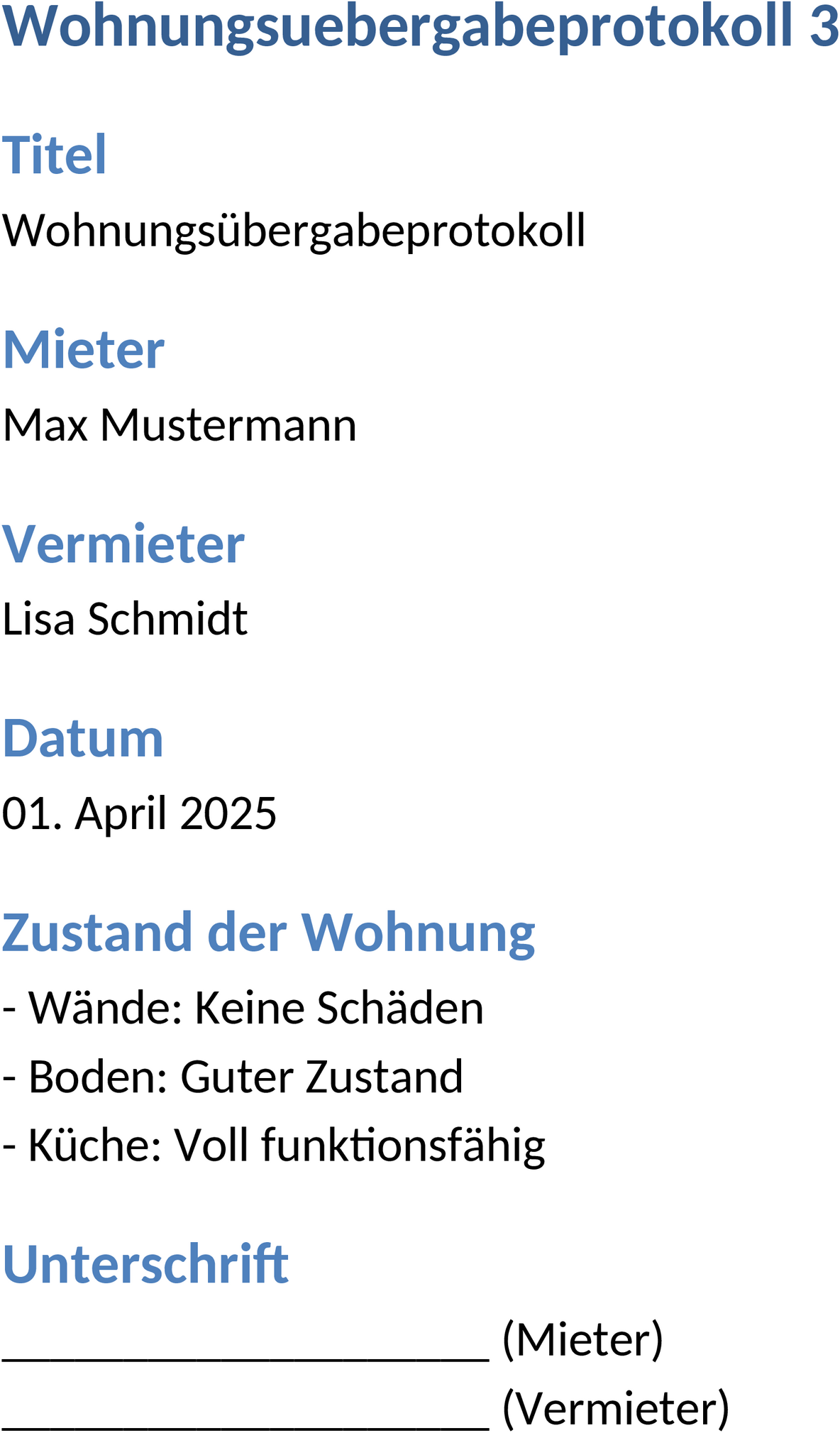 Word-Vorlage für Wohnungsübergabeprotokoll