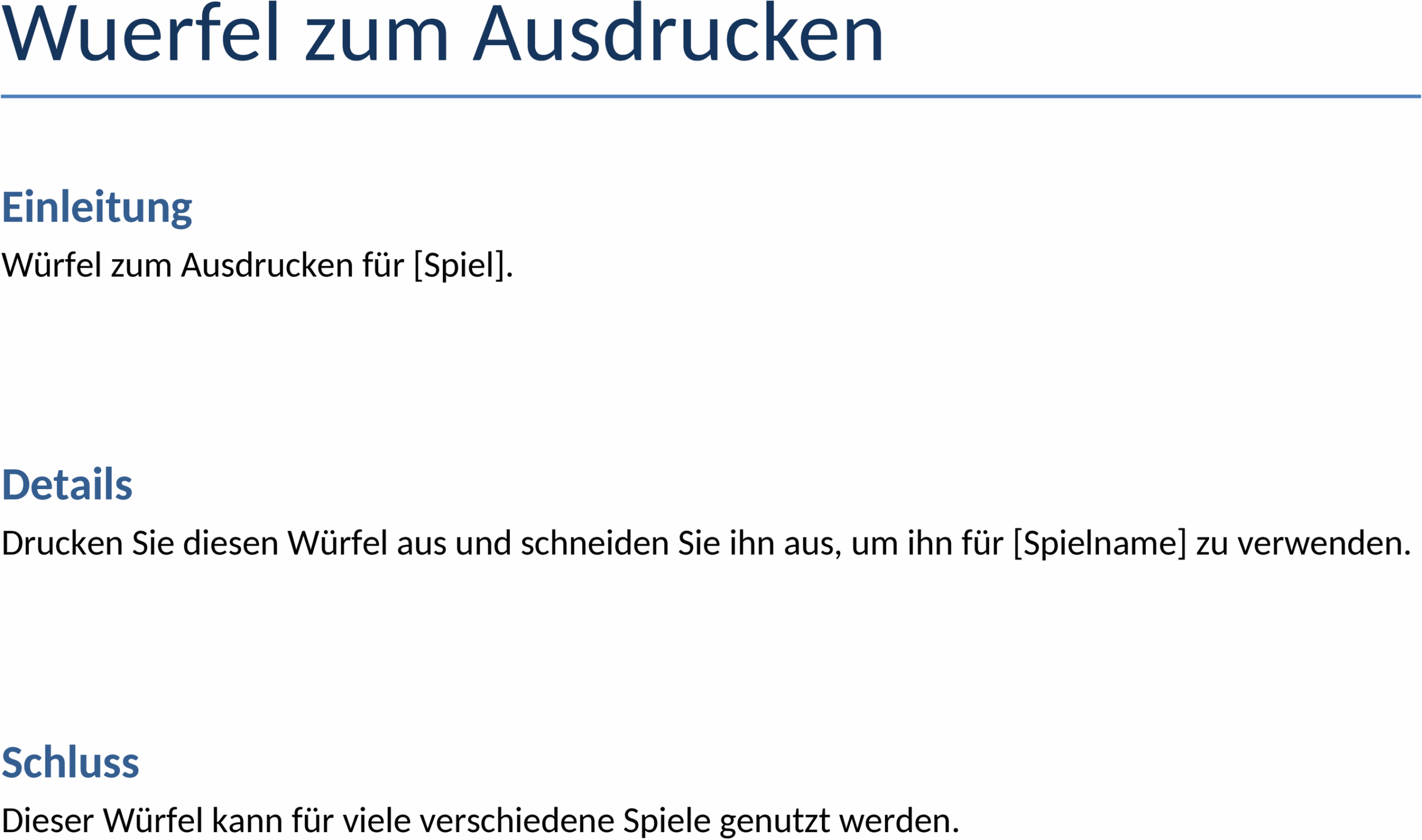 Word-Vorlage für Würfel zum Ausdrucken