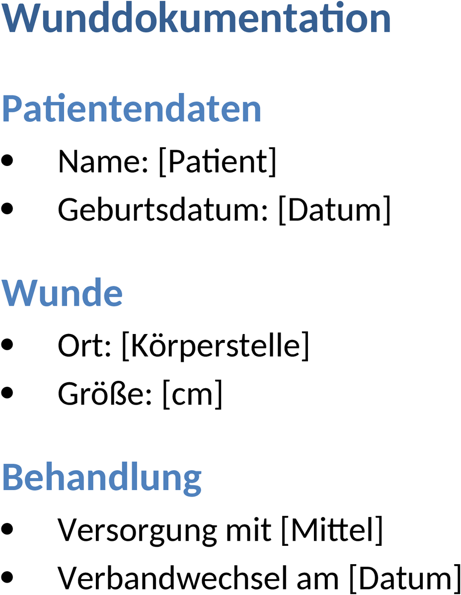 Word-Vorlage Wunddokumentation