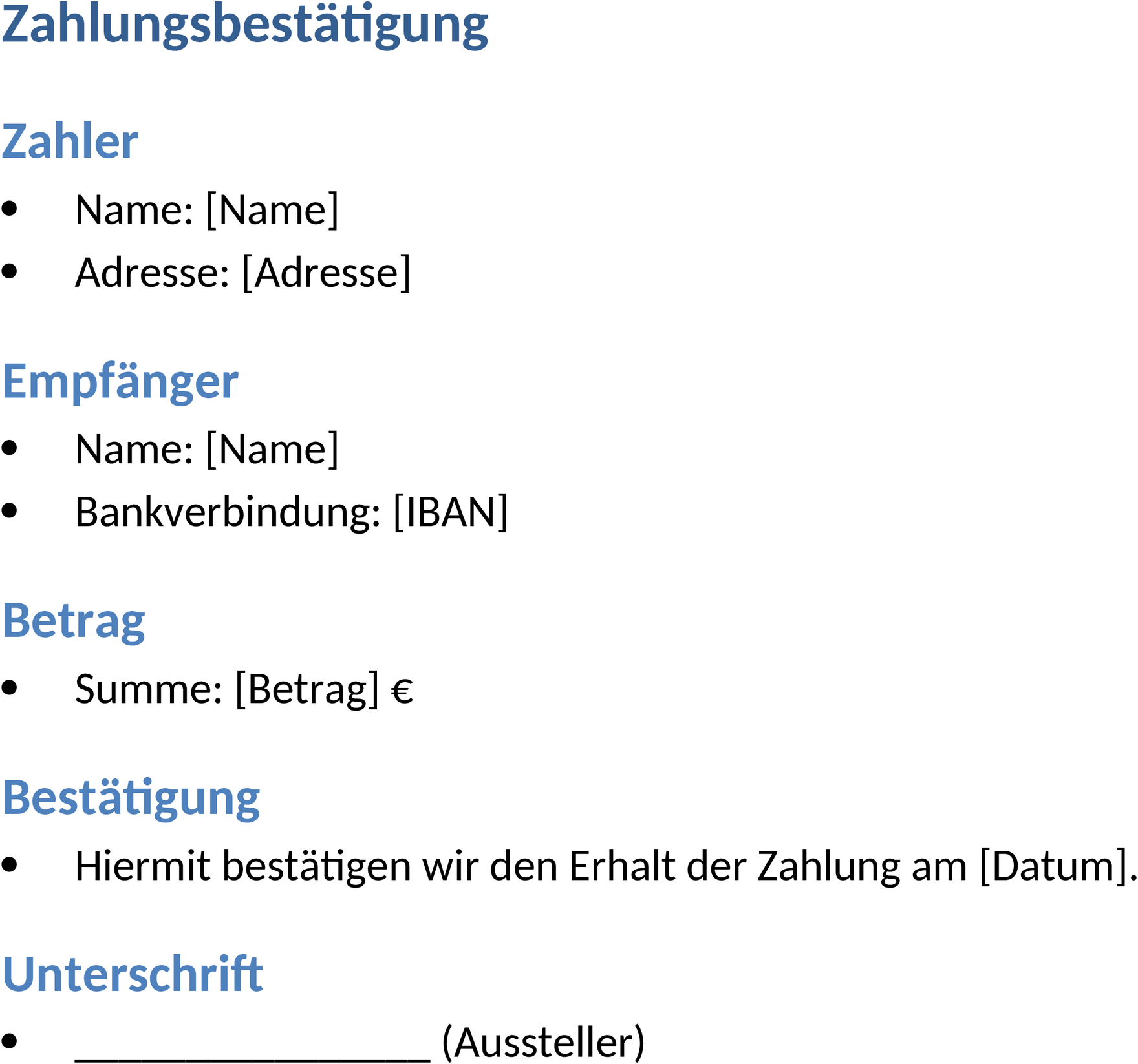 Word-Vorlage Zahlungsbestaetigung